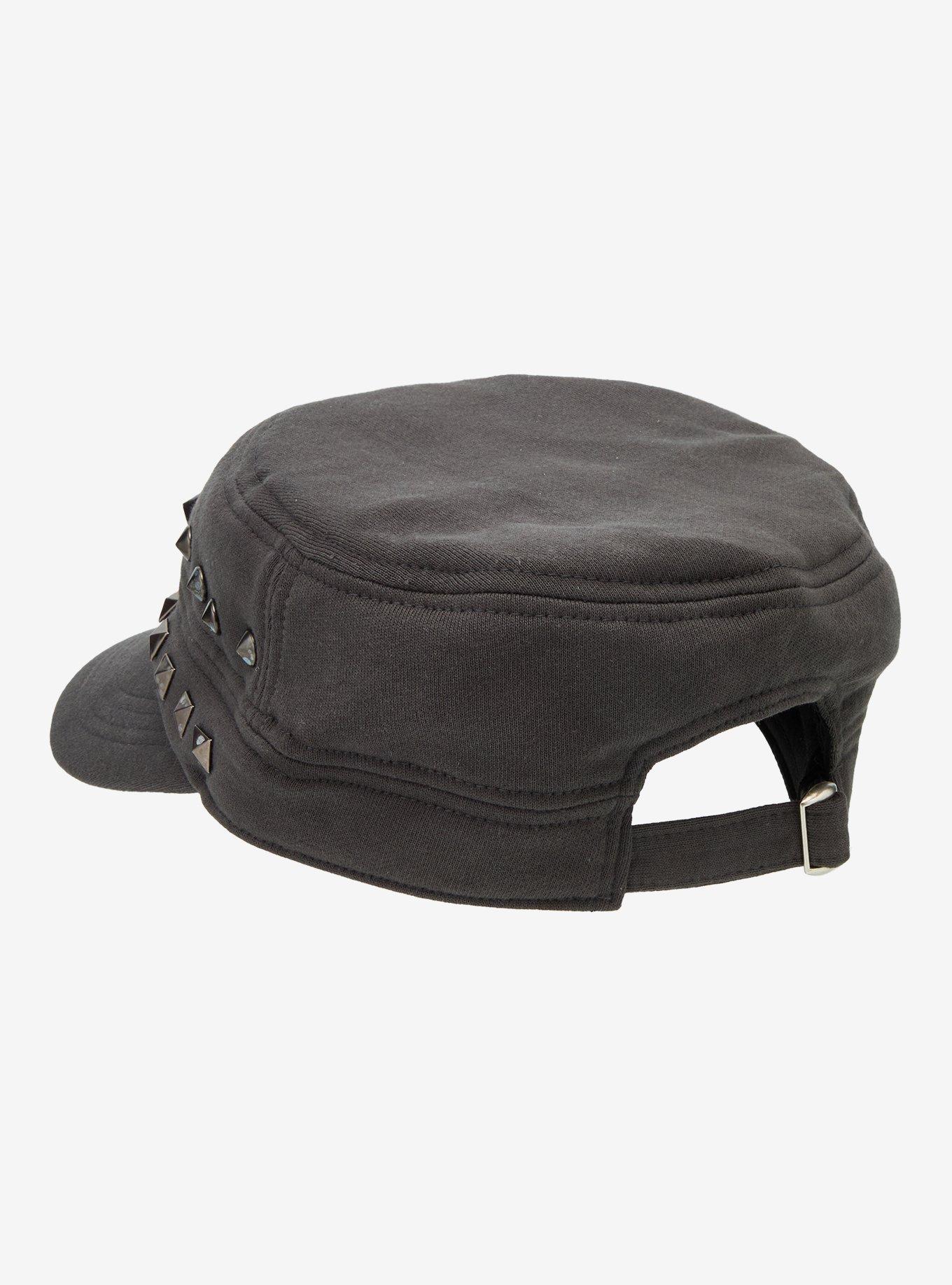 Charcoal Grey Studded Cadet Hat, , alternate