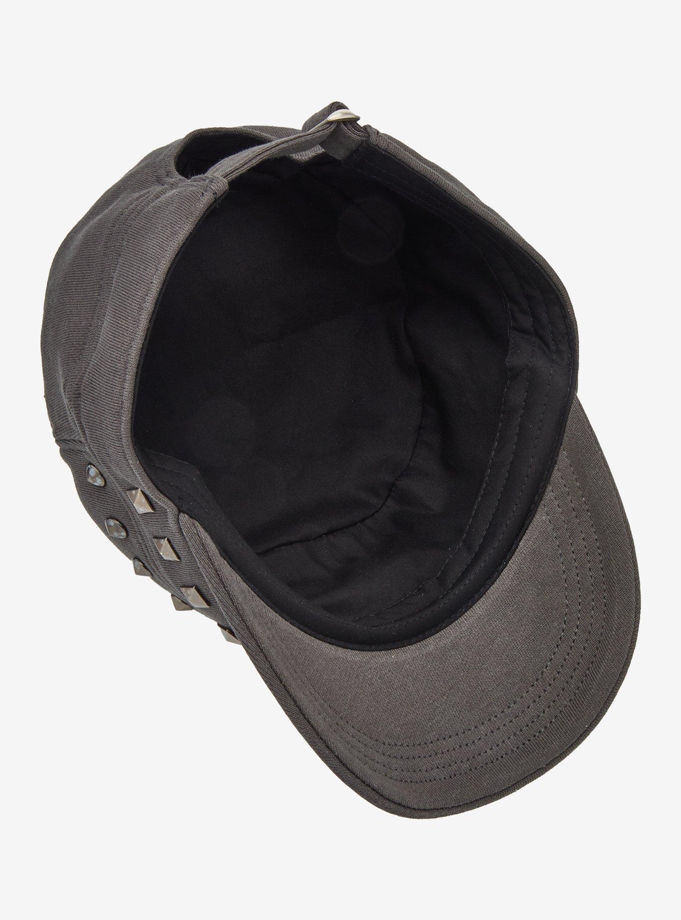 Charcoal Grey Studded Cadet Hat, , alternate