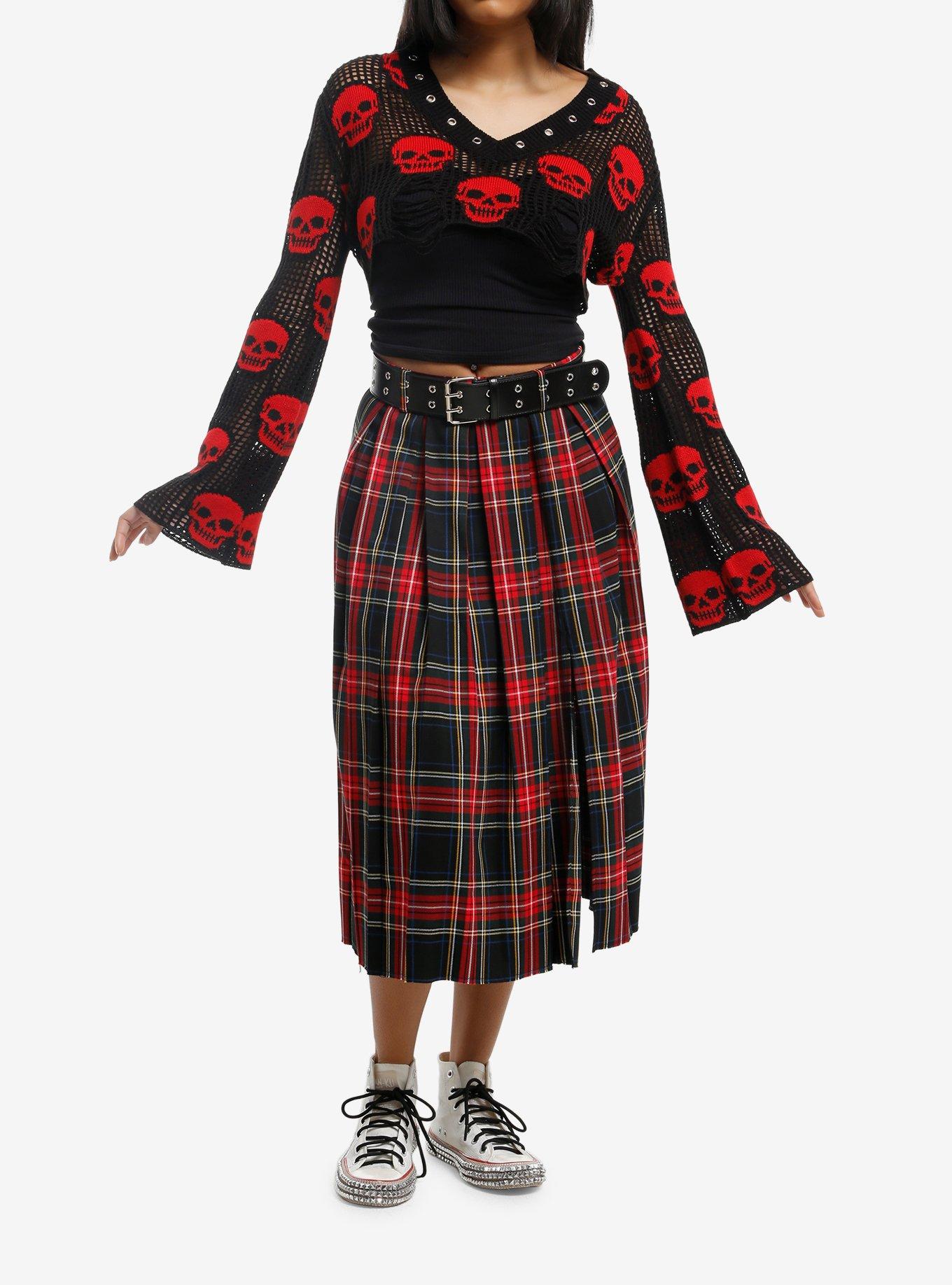 Black & Red Skull Girls Crop Sweater, , hi-res