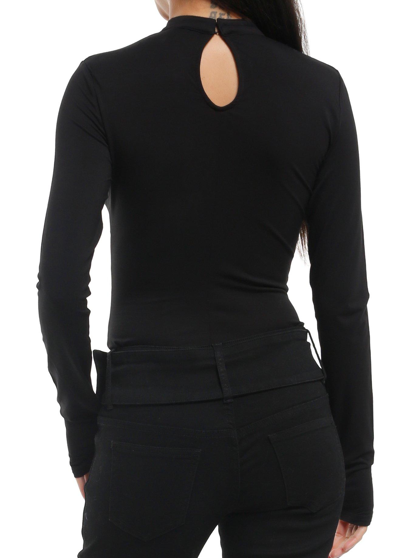 KIHILIST Black Mesh Girls Long-Sleeve Bodysuit, BLACK, alternate