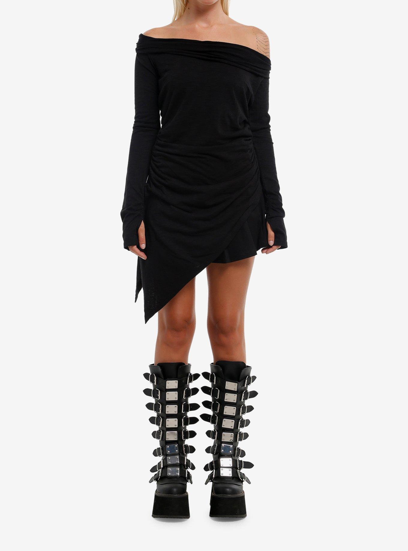 KIHILIST Black Asymmetrical Girls Long-Sleeve Top, , hi-res