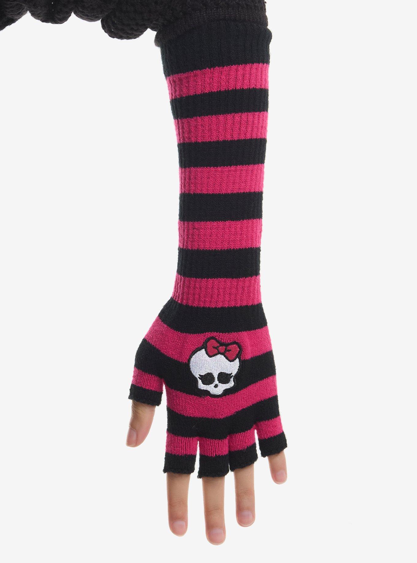 Monster High Pink & Black Stripe Skullette Arm Warmers, , hi-res