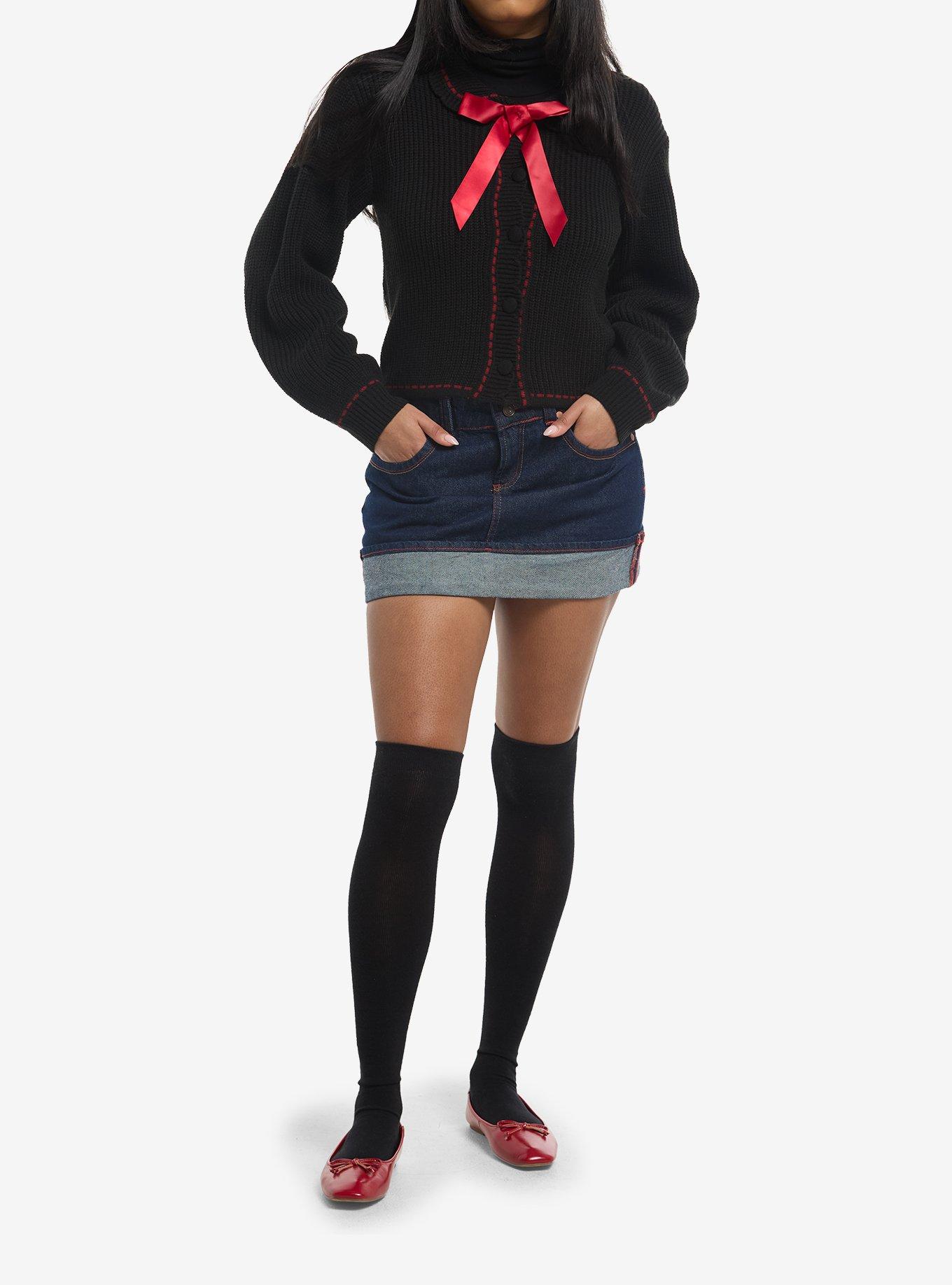 Black & Red Ribbon Girls Knit Cardigan, , hi-res