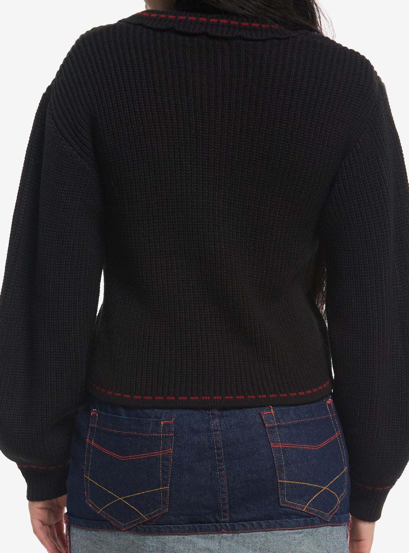 Black & Red Ribbon Girls Knit Cardigan, RED, alternate