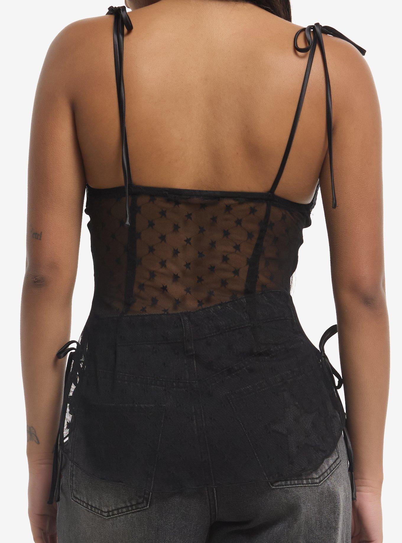 Black Satin Star Lace Cami, , hi-res