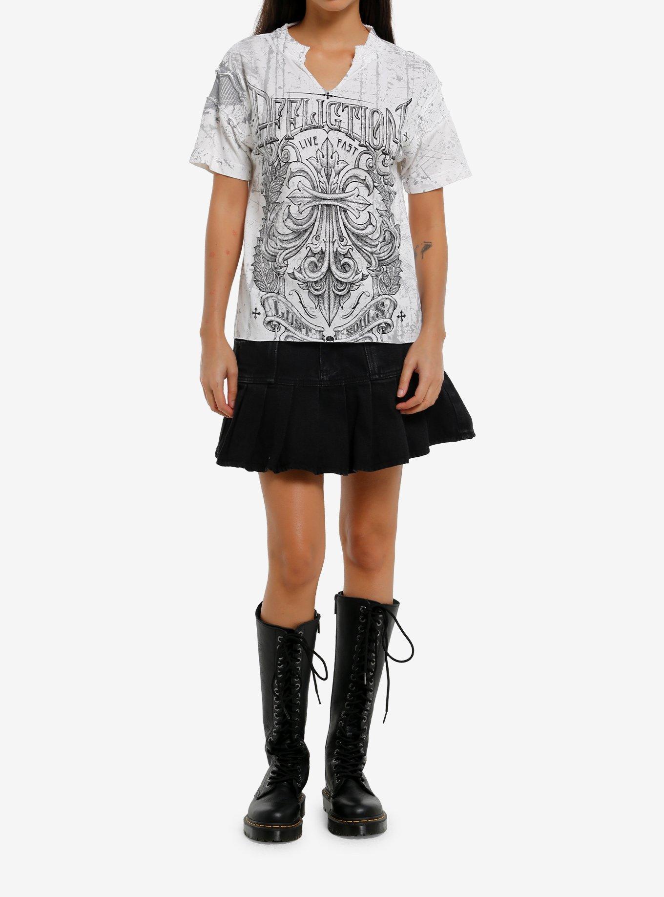 Affliction Logo Collar Notch Girls T-Shirt, RED, alternate