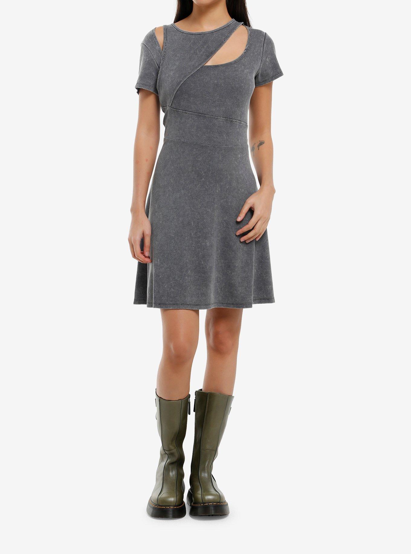 KIHILIST Grey Cutout Dress, , hi-res