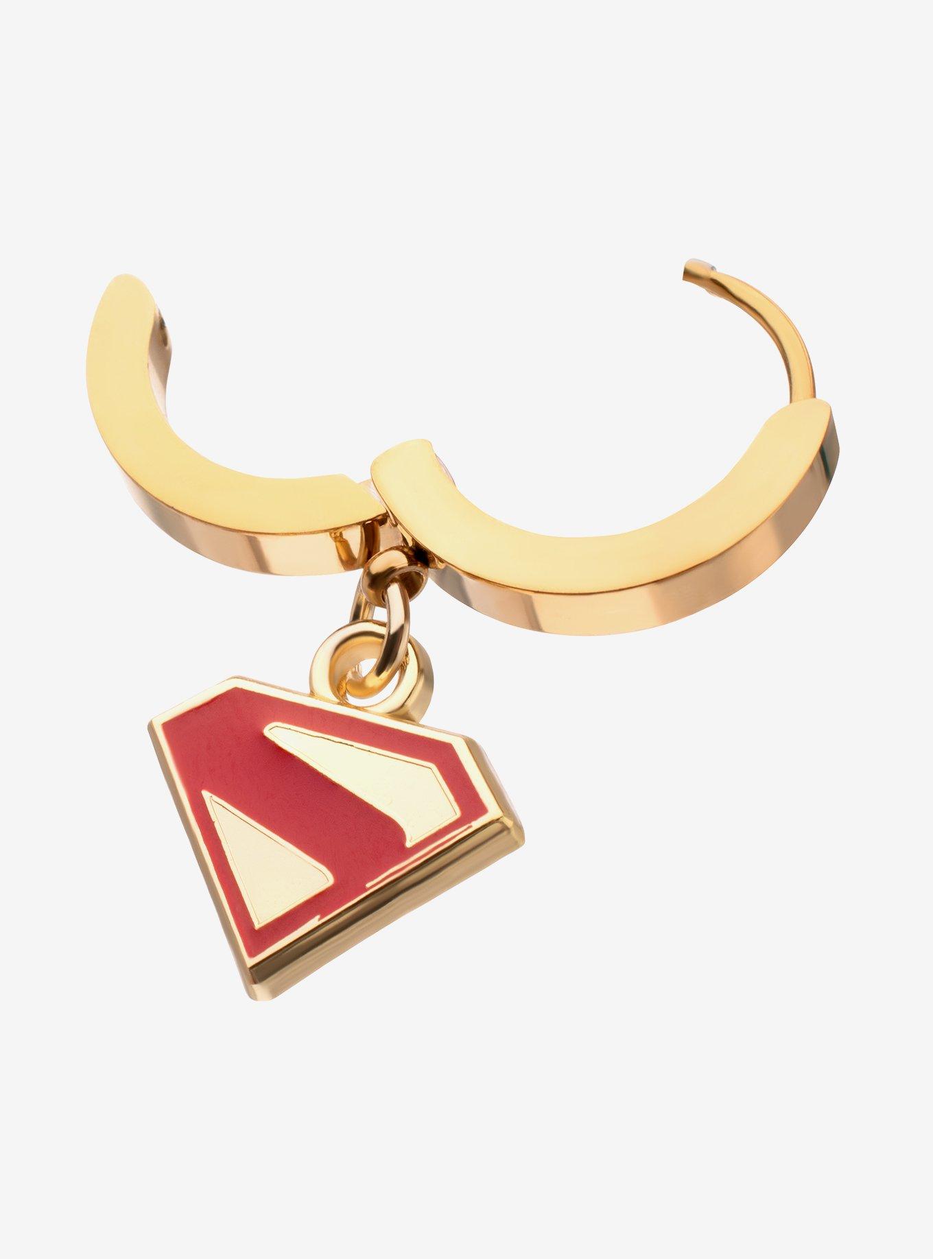 DC Comics Superman Logo Shield Huggie Earring, , alternate
