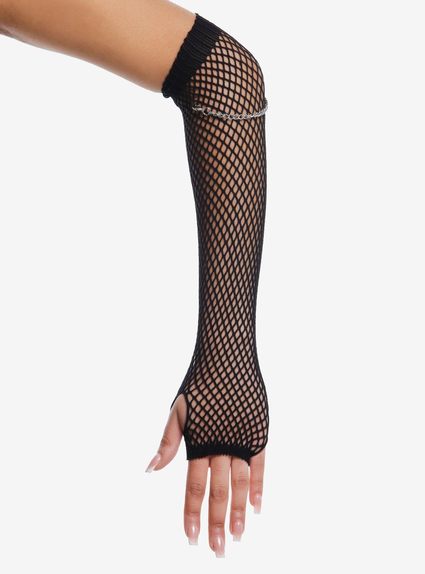 Black Chain Fishnet Arm Warmers, , hi-res