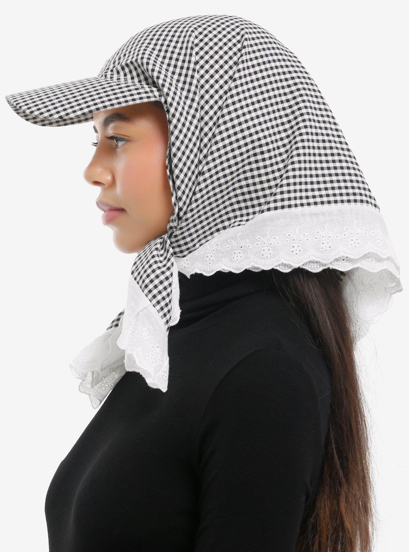 Black & White Gingham Hair Scarf Cap, , hi-res