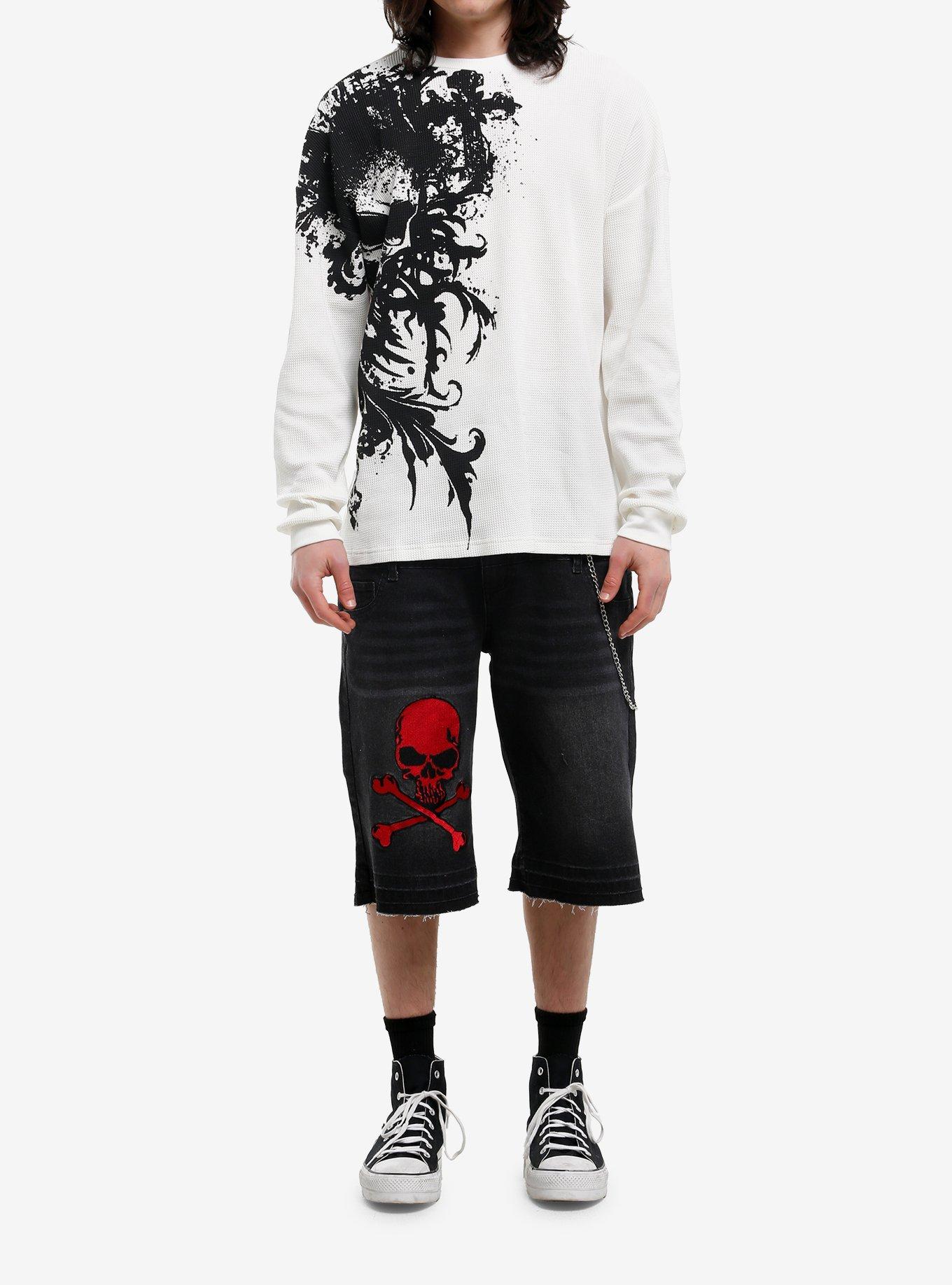 White & Black Skull Thermal Long-Sleeve T-Shirt, , hi-res