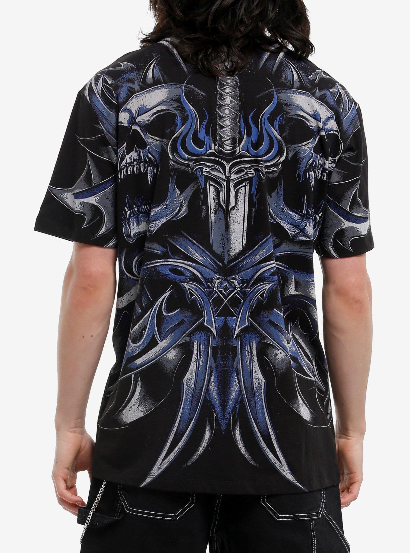 Blue & Silver Jumbo Skull Print T-Shirt, , hi-res