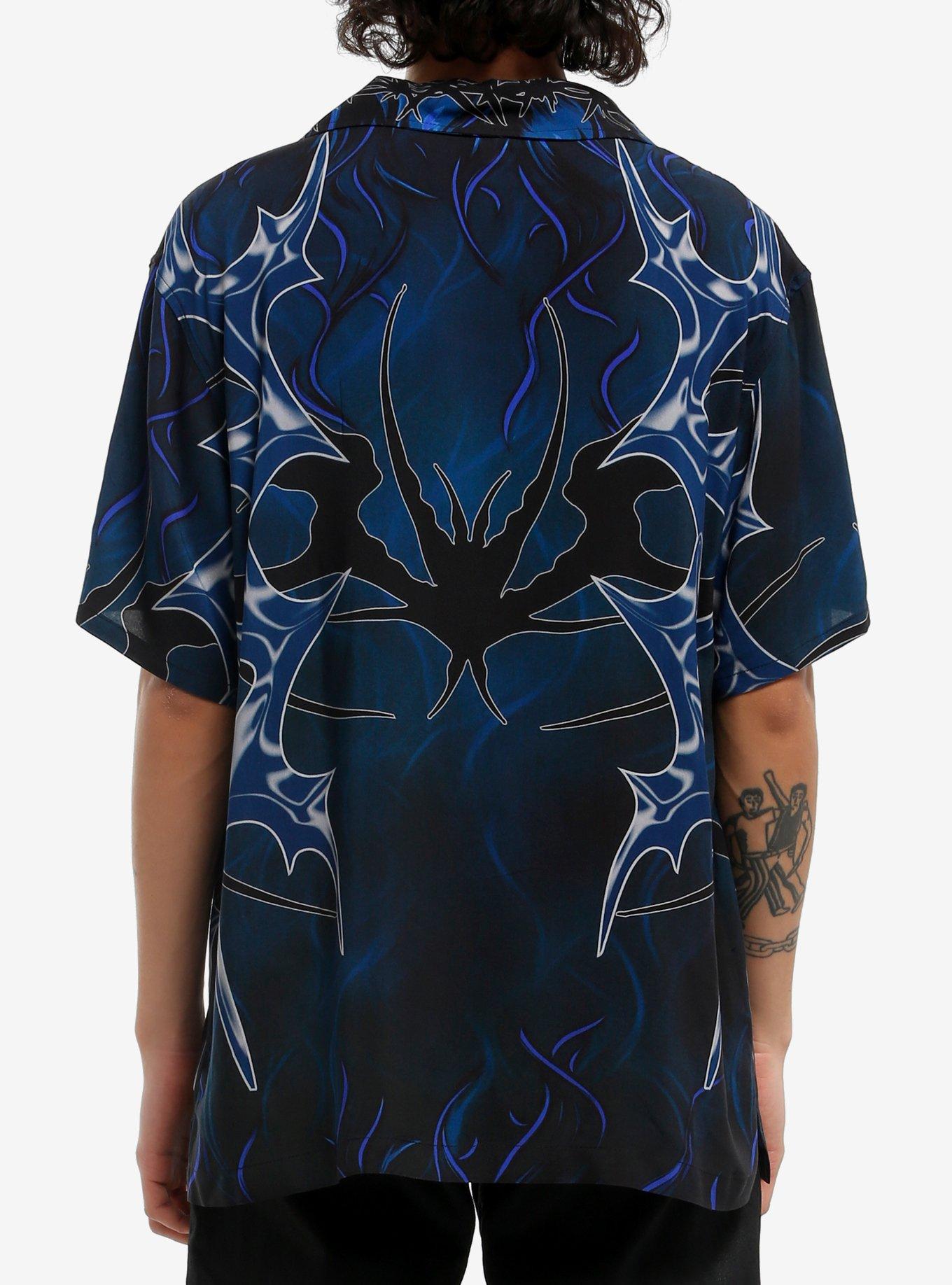 Blue Cyber Skull Woven Button-Up, BLUE, alternate