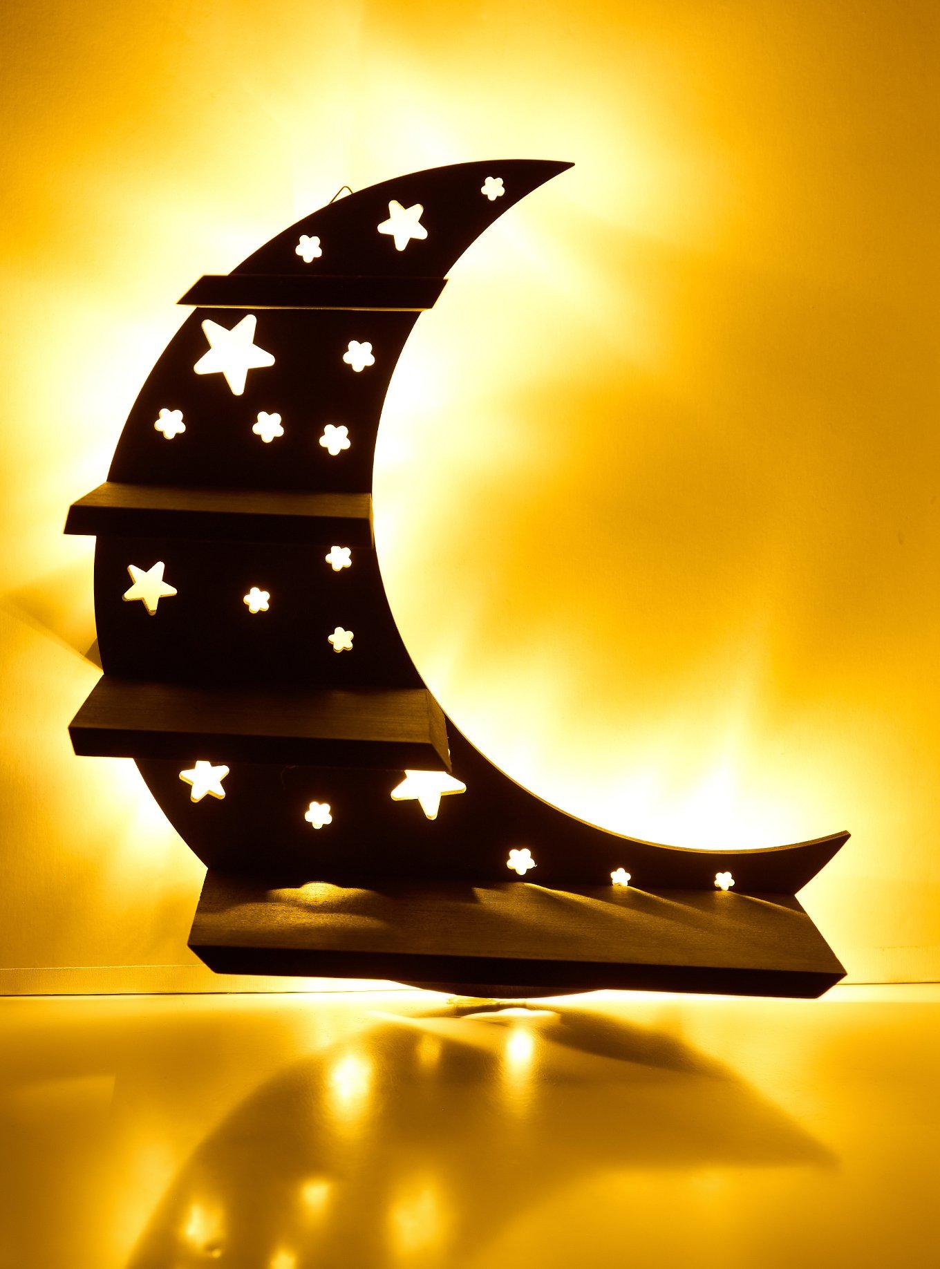 Black Crescent Moon Light-Up Wall Shelf, , hi-res