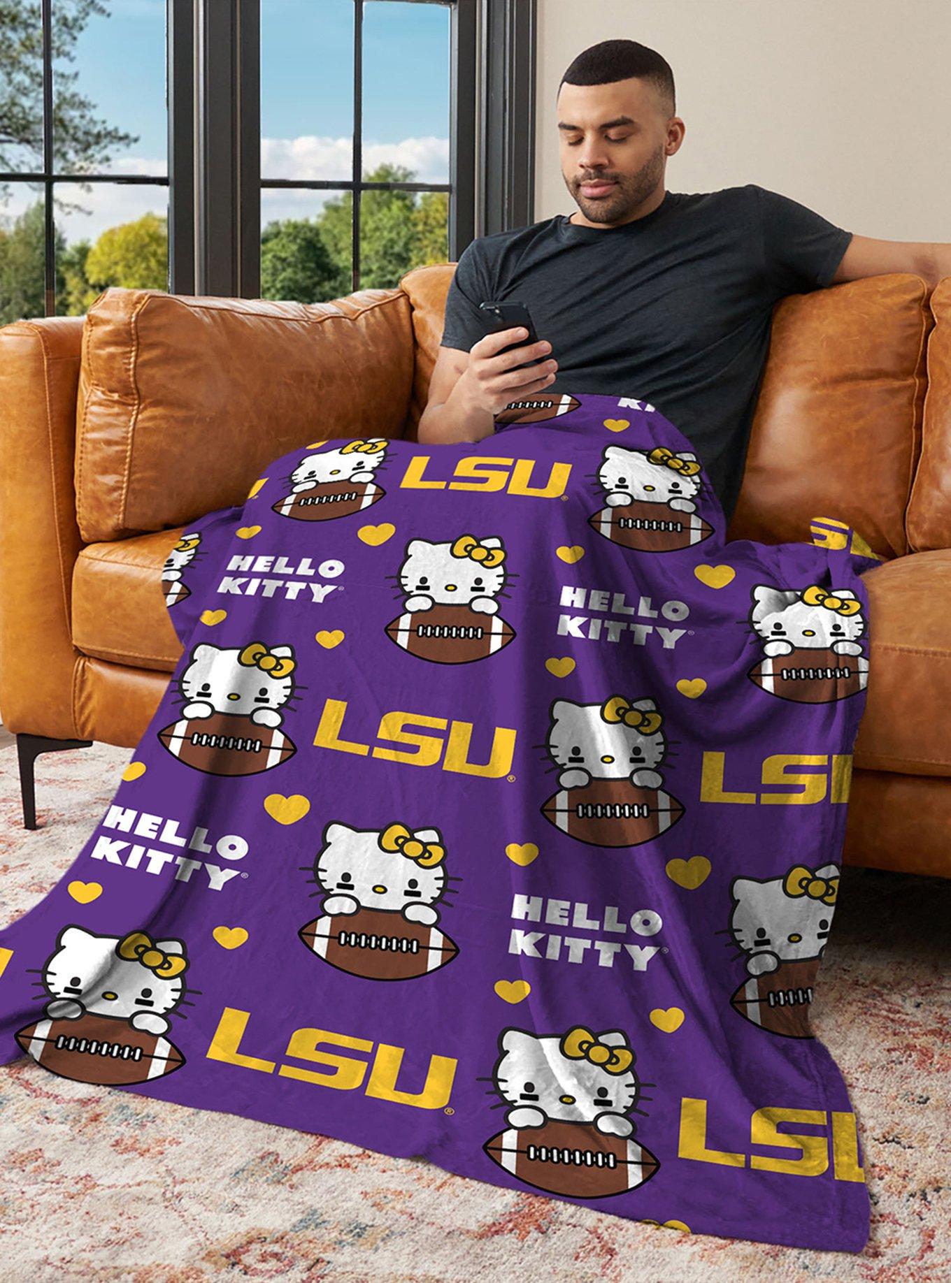 LSU Tigers Football Ready Hello Kitty Cloud Throw Blanket, , alternate