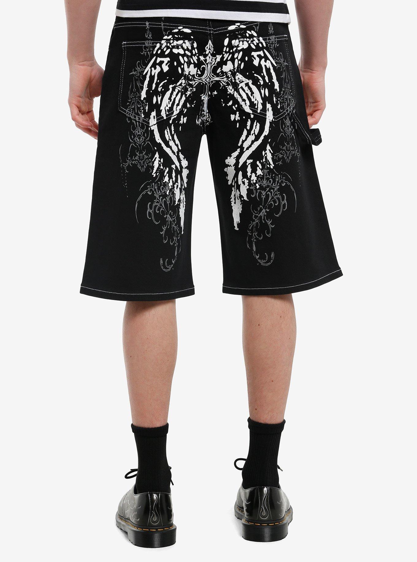 Cyber Tribal Cross Black Jorts, , hi-res