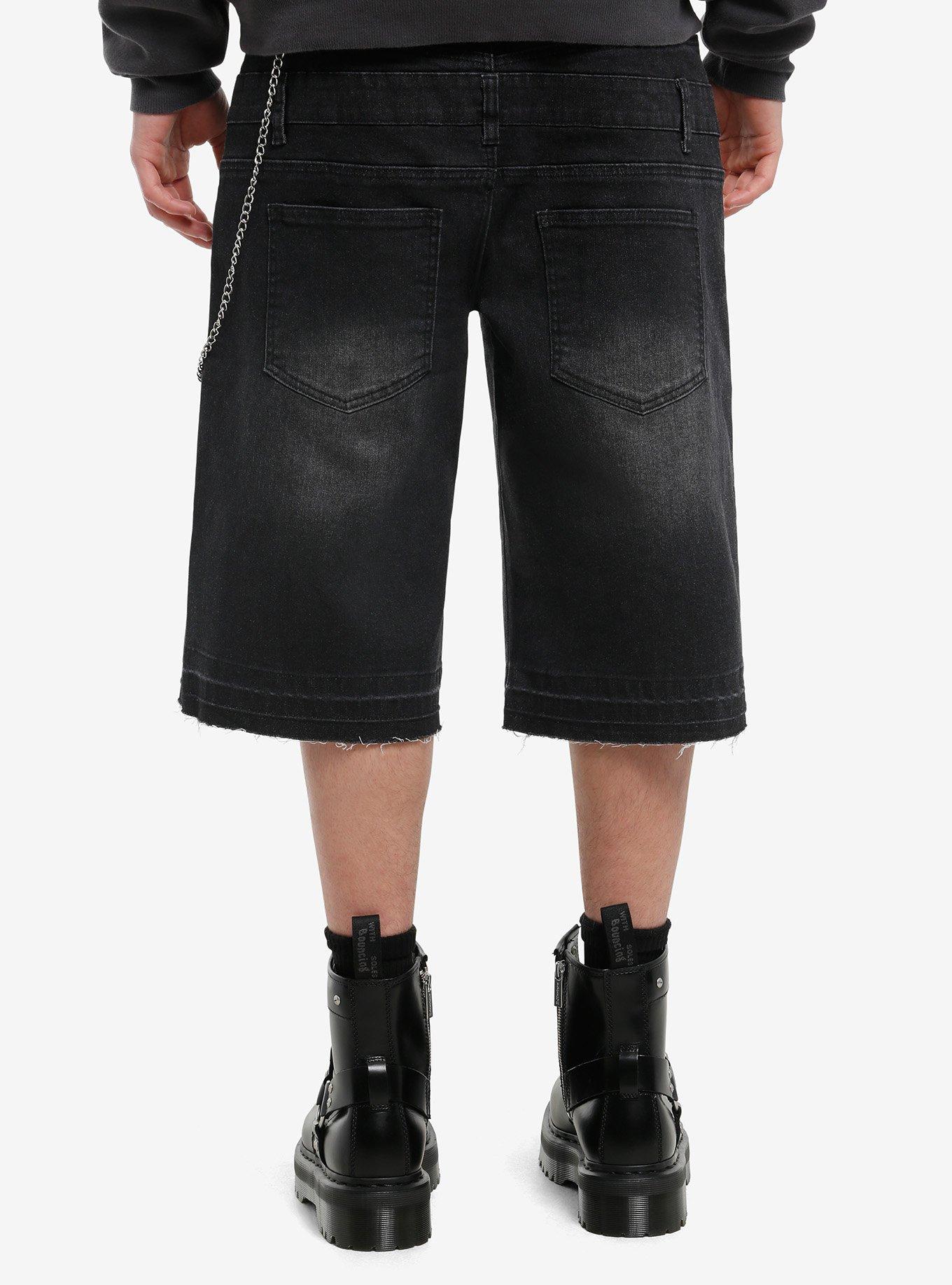 Black & Red Skull Patch Double-Waist Jorts, , hi-res
