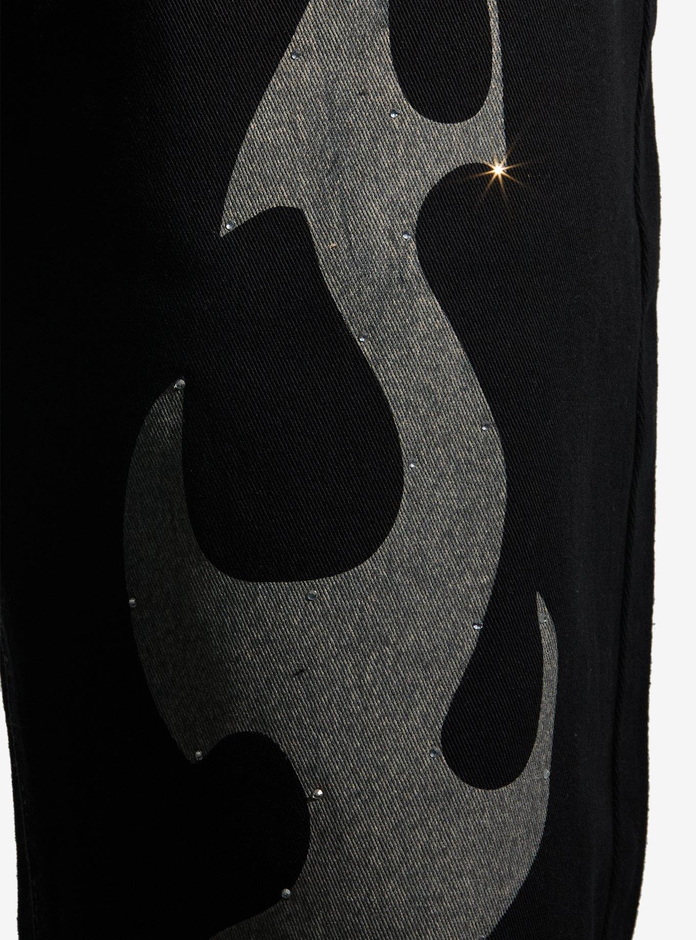 Black & Grey Flame Rhinestone Straight-Leg Jeans, , hi-res