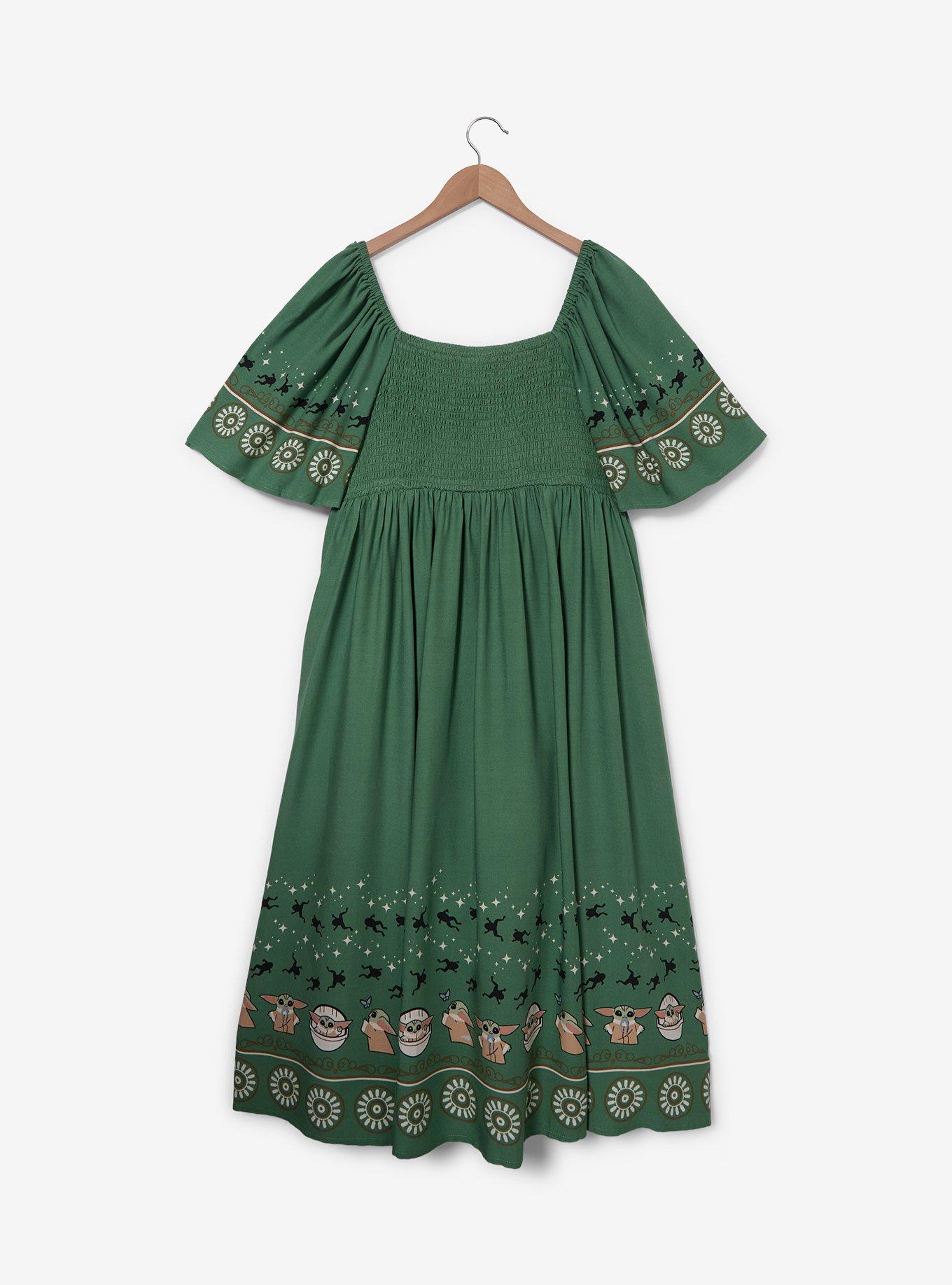 Star Wars The Mandalorian Grogu Patterned Flutter Sleeve Dress Plus Size, , hi-res