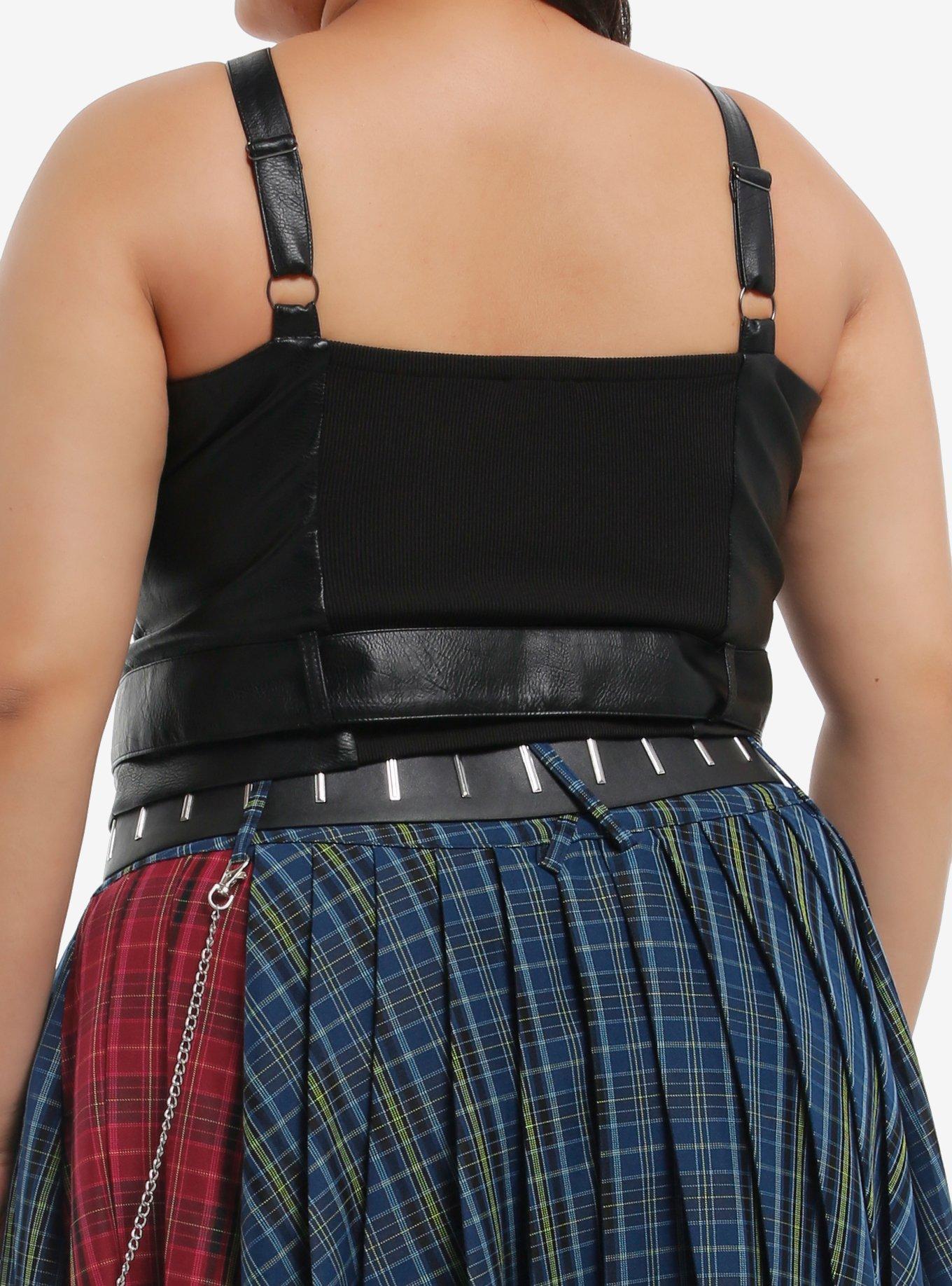 Social Collision Black Grommet Faux Leather Girls Halter Top Plus Size, BLACK, alternate