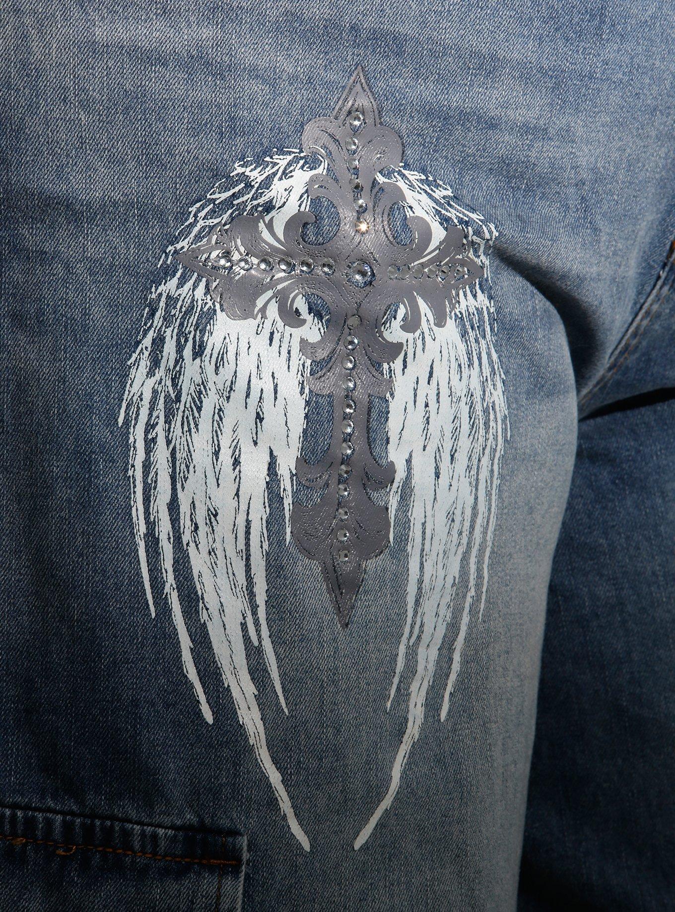 Light Indigo Winged Cross Girls Cargo Jorts Plus Size, , alternate