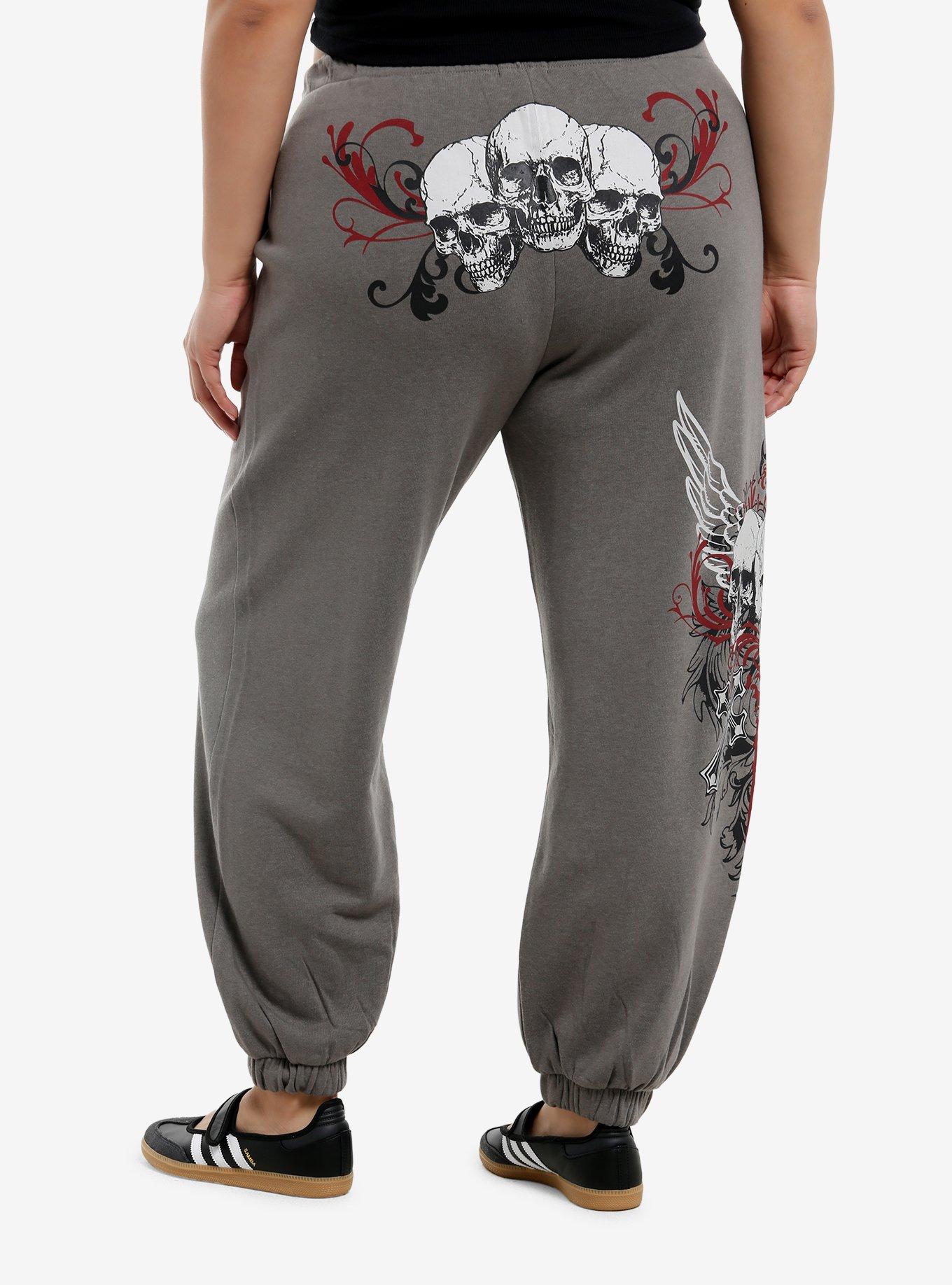 Winged Skull & Cross Girls Jogger Sweatpants Plus Size, , hi-res