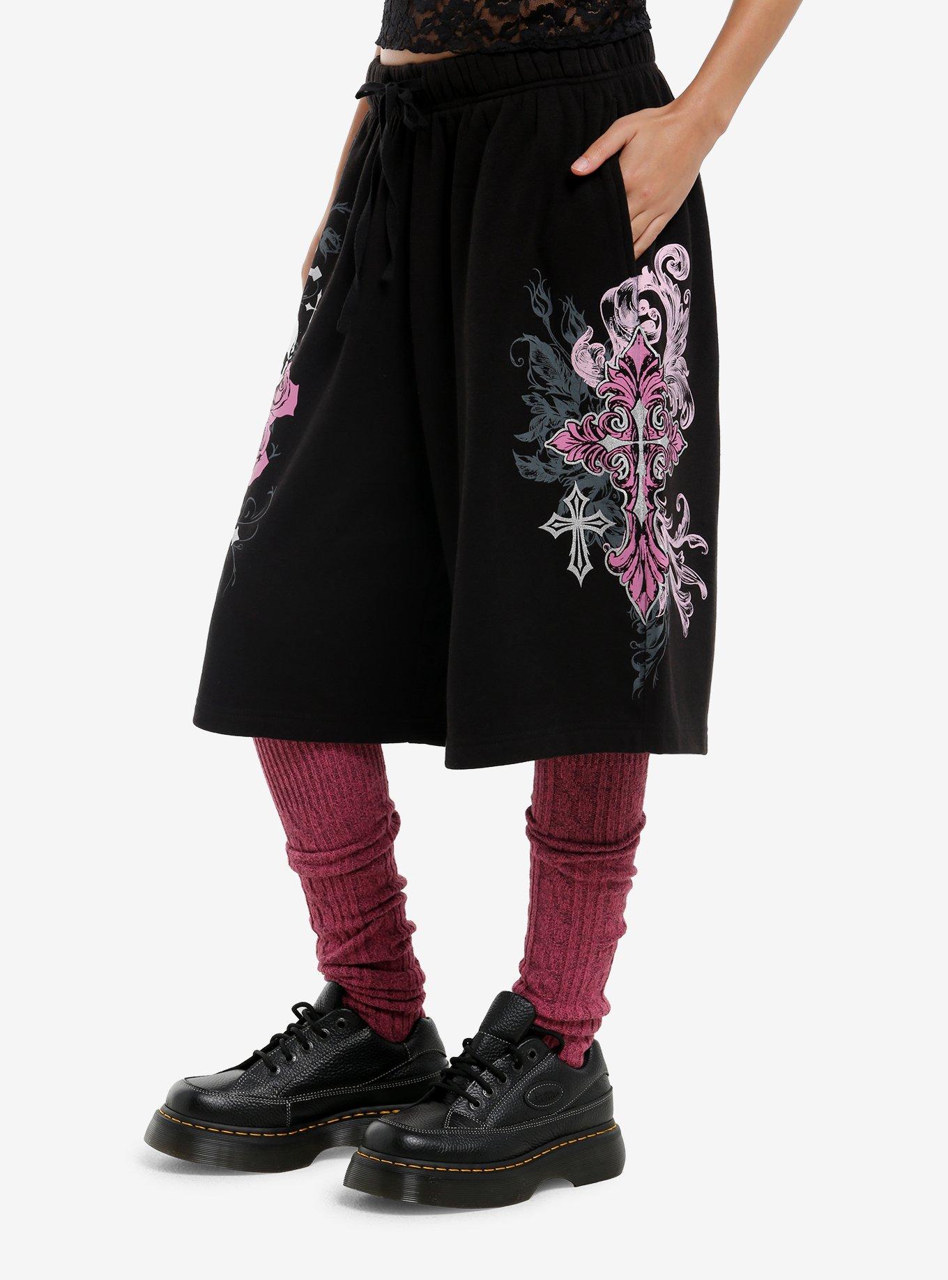 Skull Cross & Rose Girls Lounge Shorts, GREY, alternate