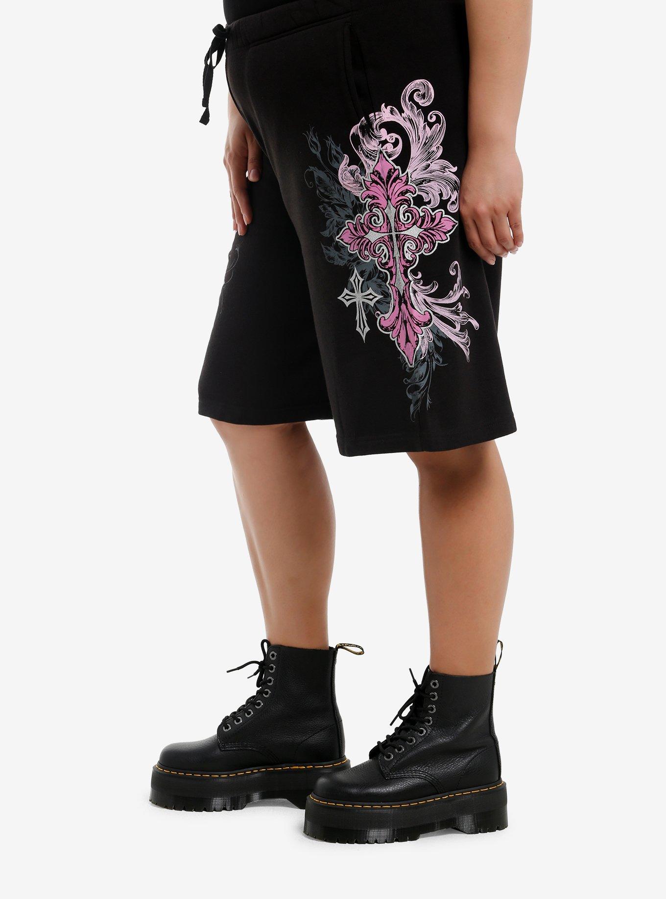 Skull Cross & Rose Girls Lounge Shorts Plus Size, GREY, alternate