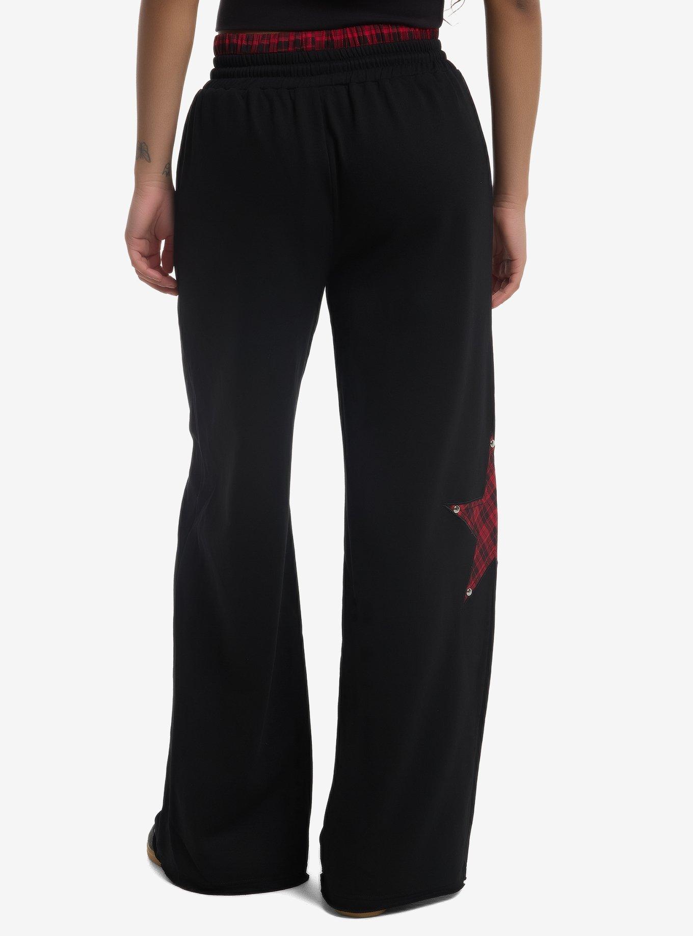 Red & Black Star Plaid Double Waist Lounge Pants, , hi-res