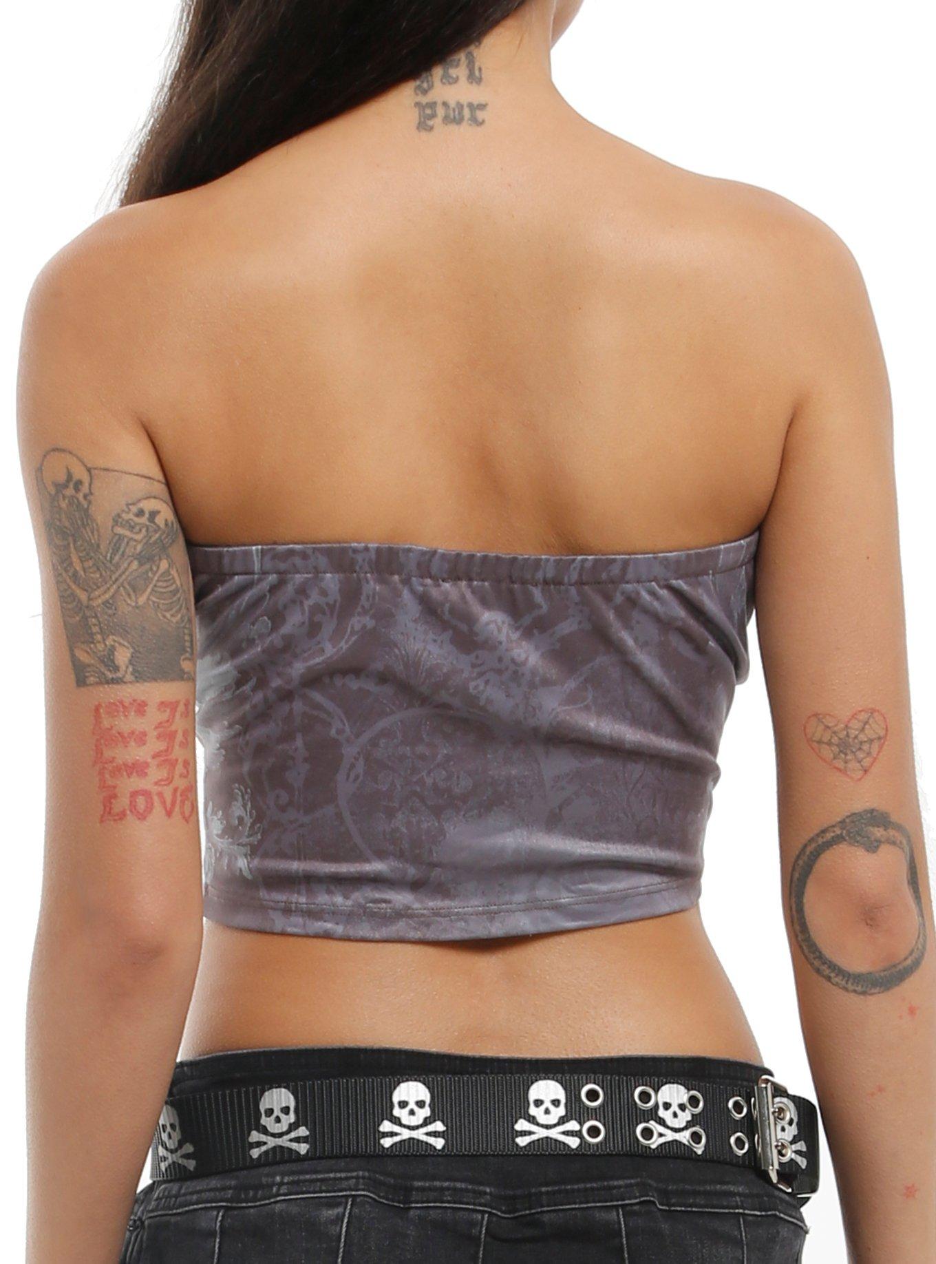 Winged Cross Rhinestone Tube Top, GREY, alternate