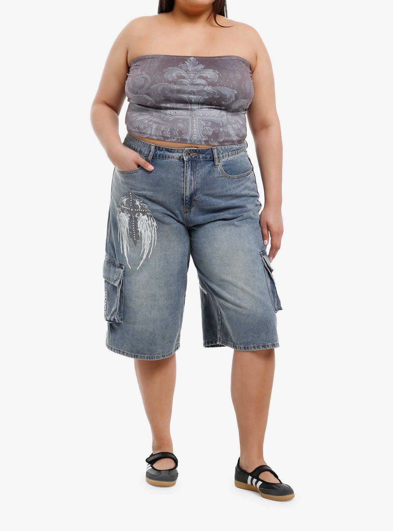 Winged Cross Rhinestone Girls Tube Top Plus Size, , hi-res