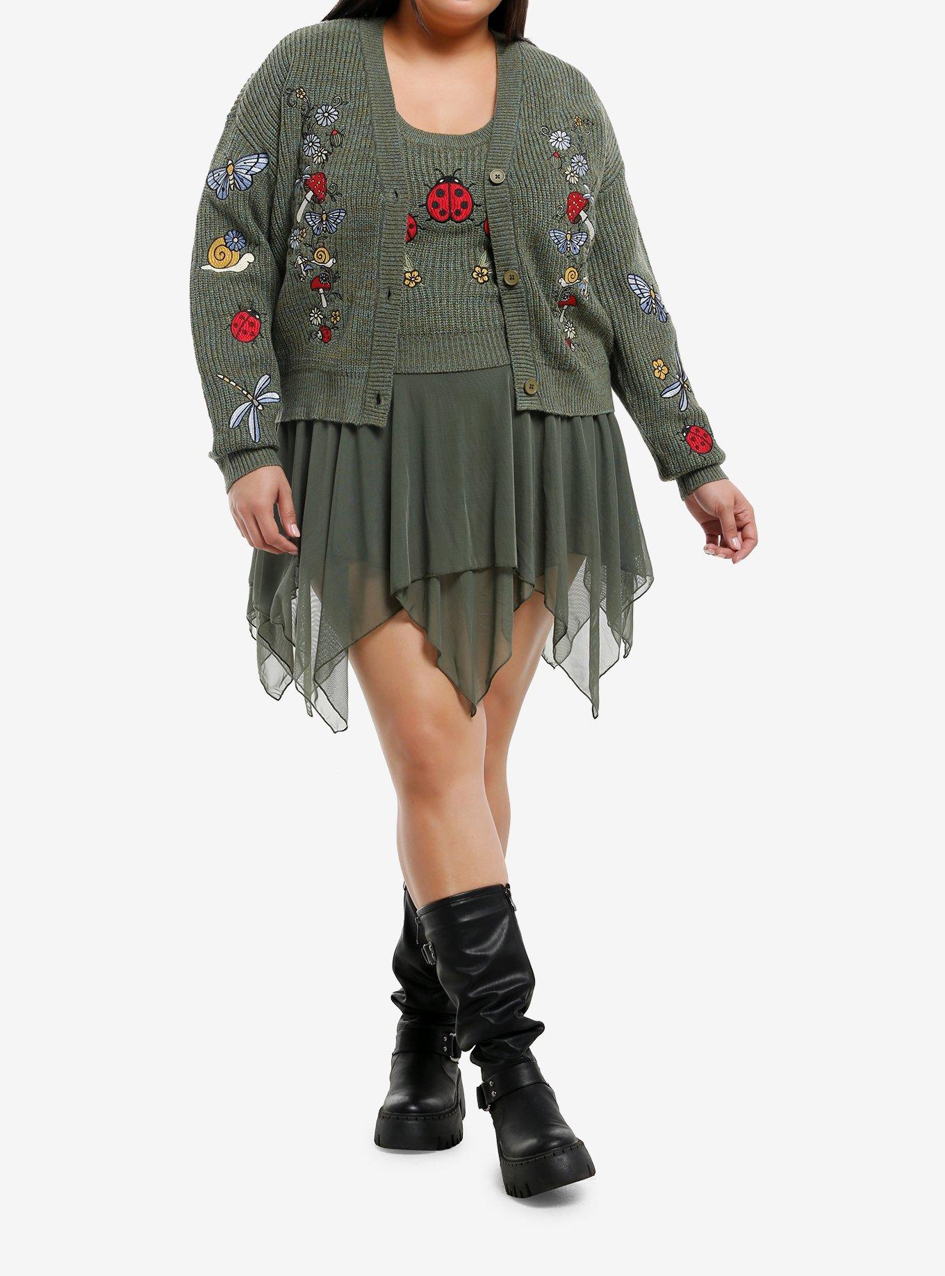 Thorn & Fable Forest Critters Marled Girls Crop Cardigan & Tank Top Set, , hi-res