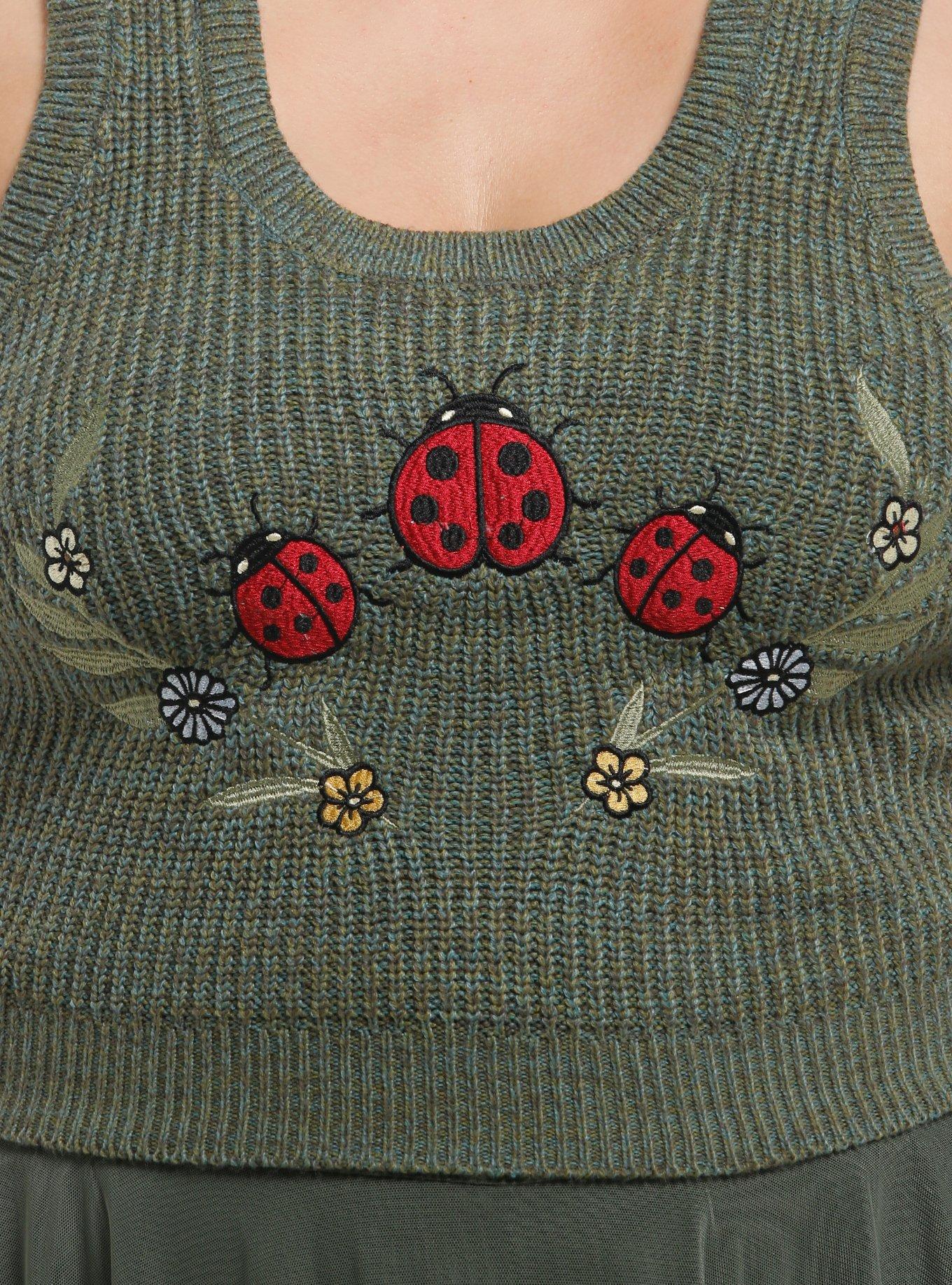 Thorn & Fable Forest Critters Marled Girls Crop Cardigan & Tank Top Set Plus Size, GREEN, alternate