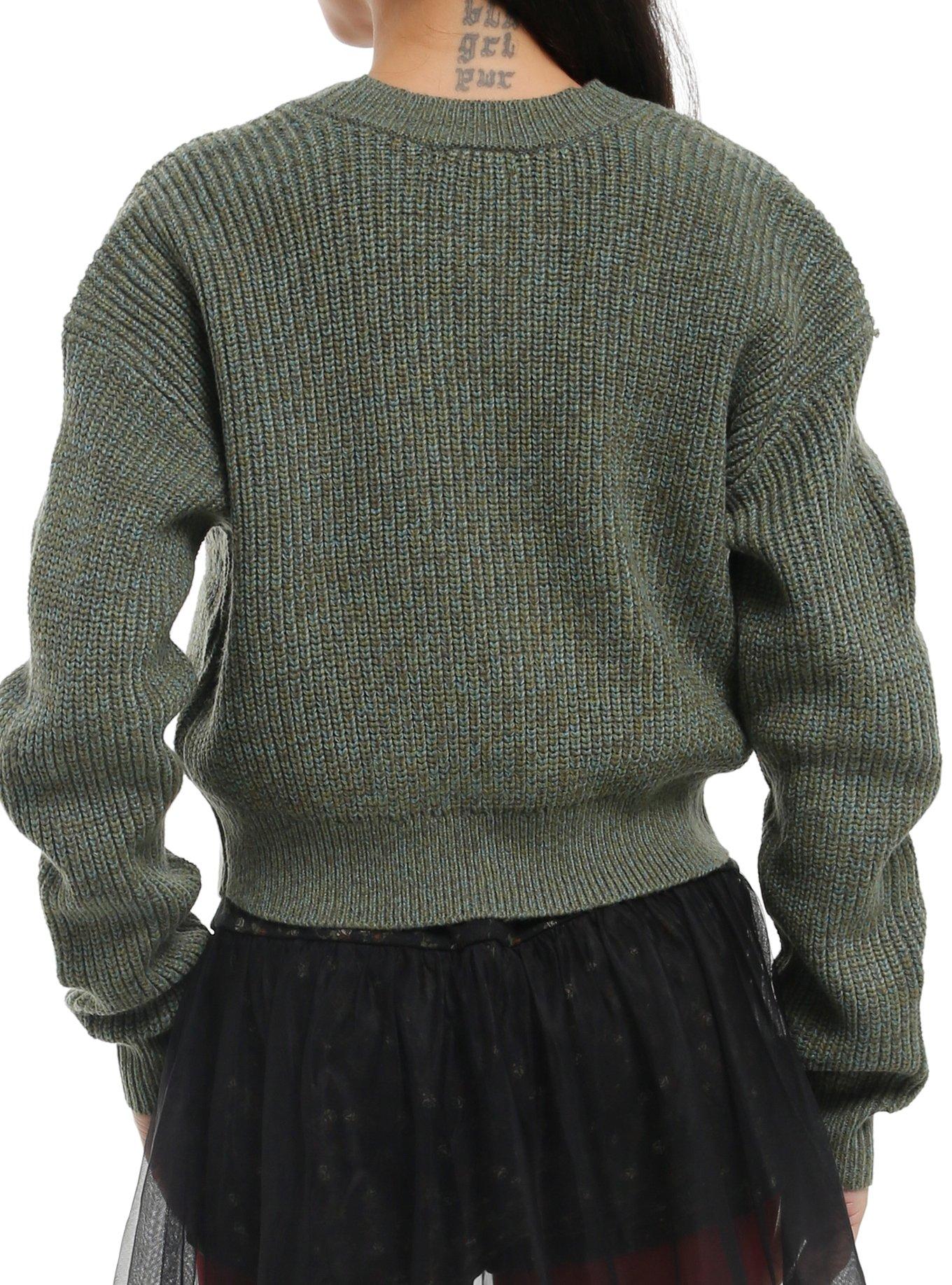 Thorn & Fable Forest Critters Marled Girls Crop Cardigan & Tank Top Set, GREEN, alternate