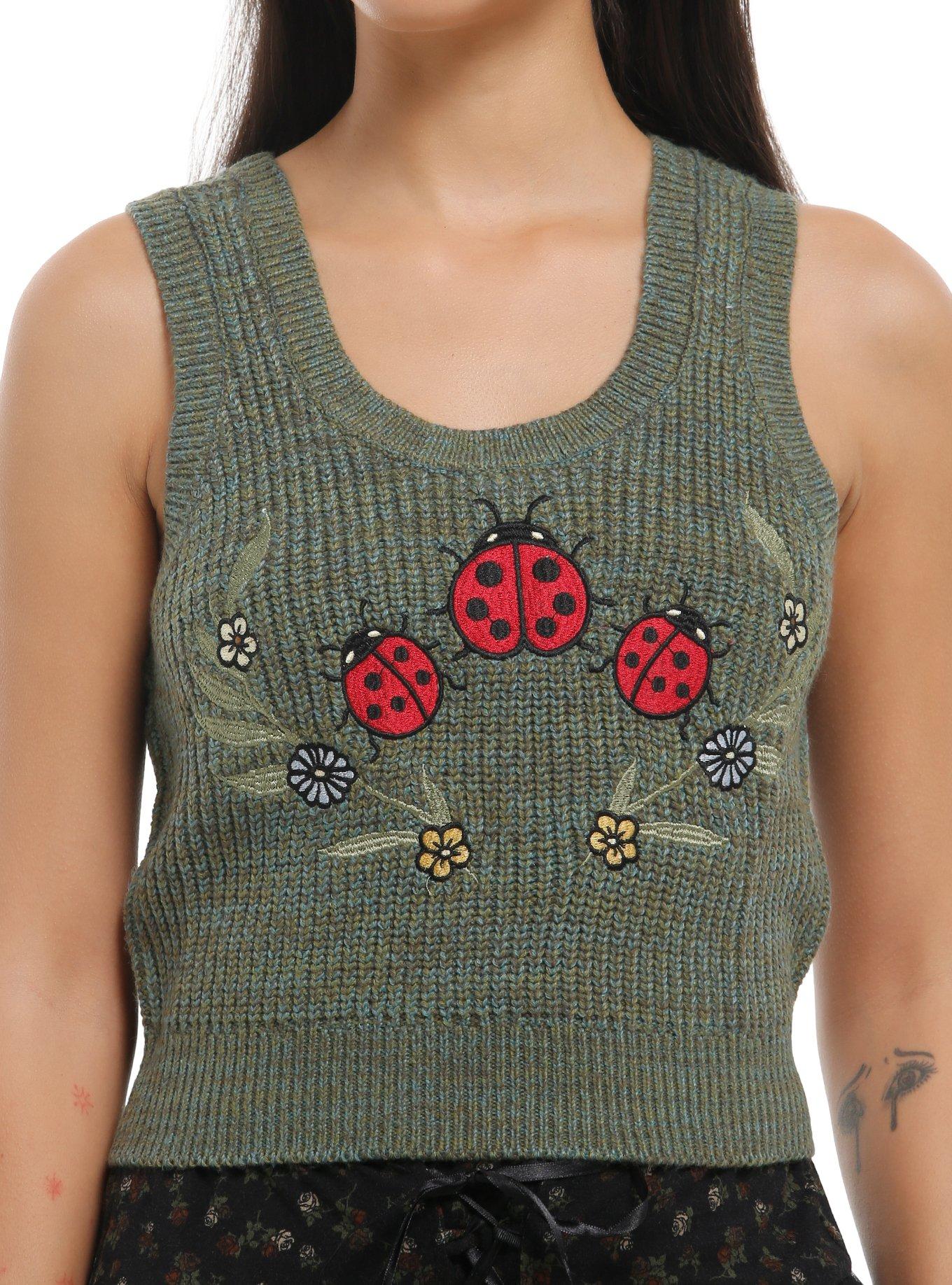 Thorn & Fable Forest Critters Marled Girls Crop Cardigan & Tank Top Set, GREEN, alternate