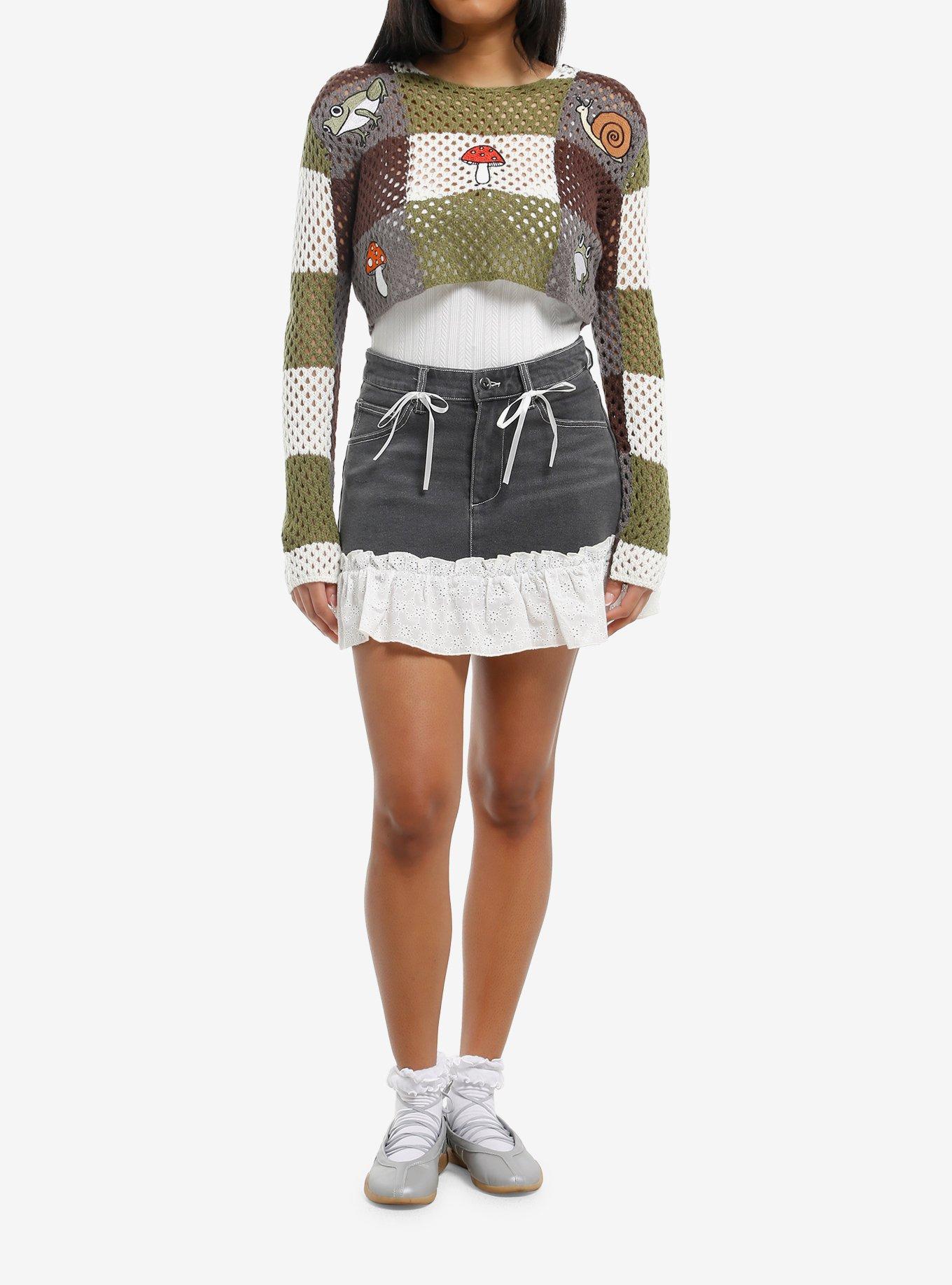Thorn & Fable Mushroom & Frog Girls Crop Sweater, , hi-res
