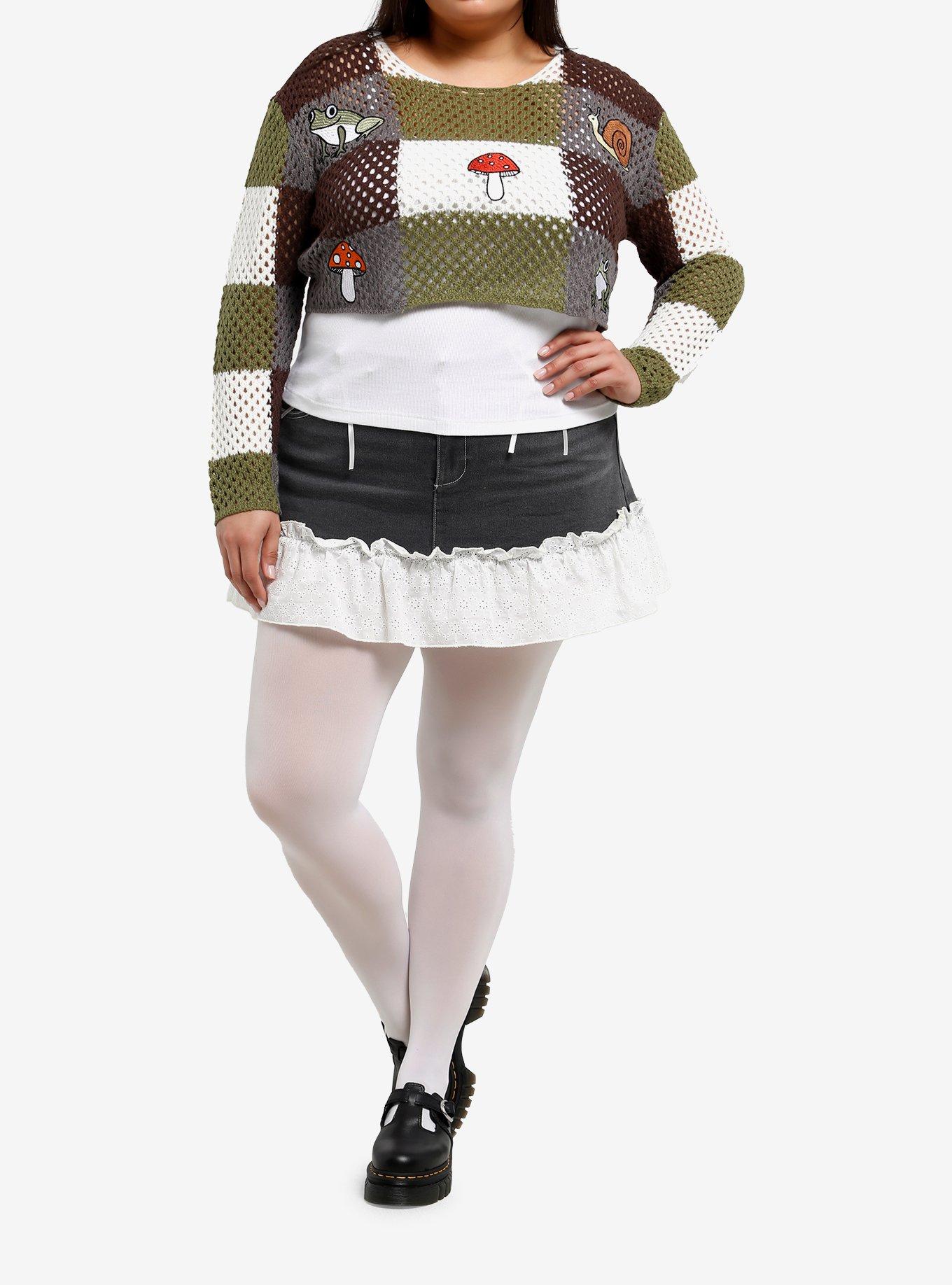 Thorn & Fable Mushroom & Frog Girls Crop Sweater Plus Size, , hi-res