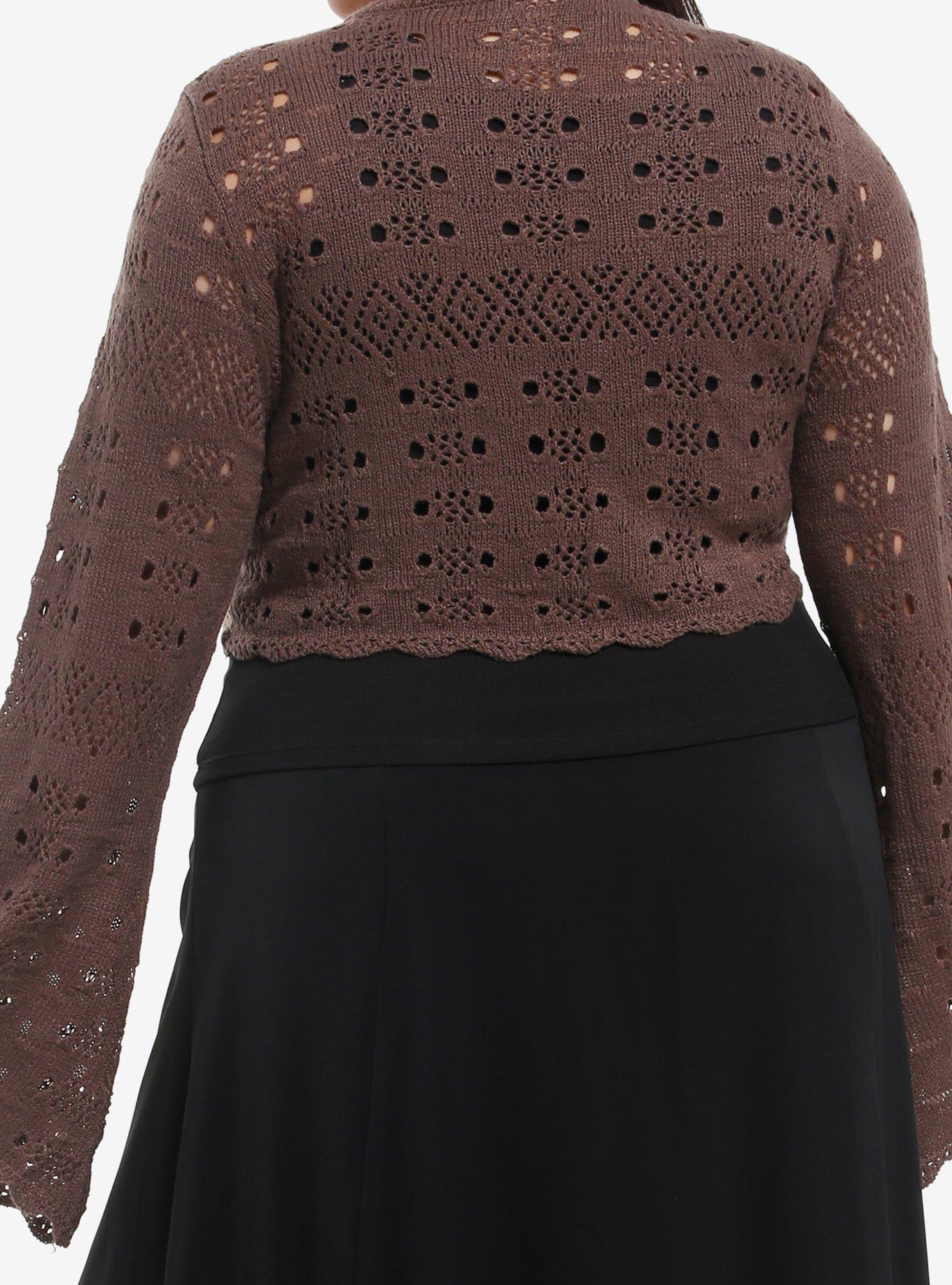 Thorn & Fable Brown Tie-Front Girls Crop Sweater Plus Size, , hi-res