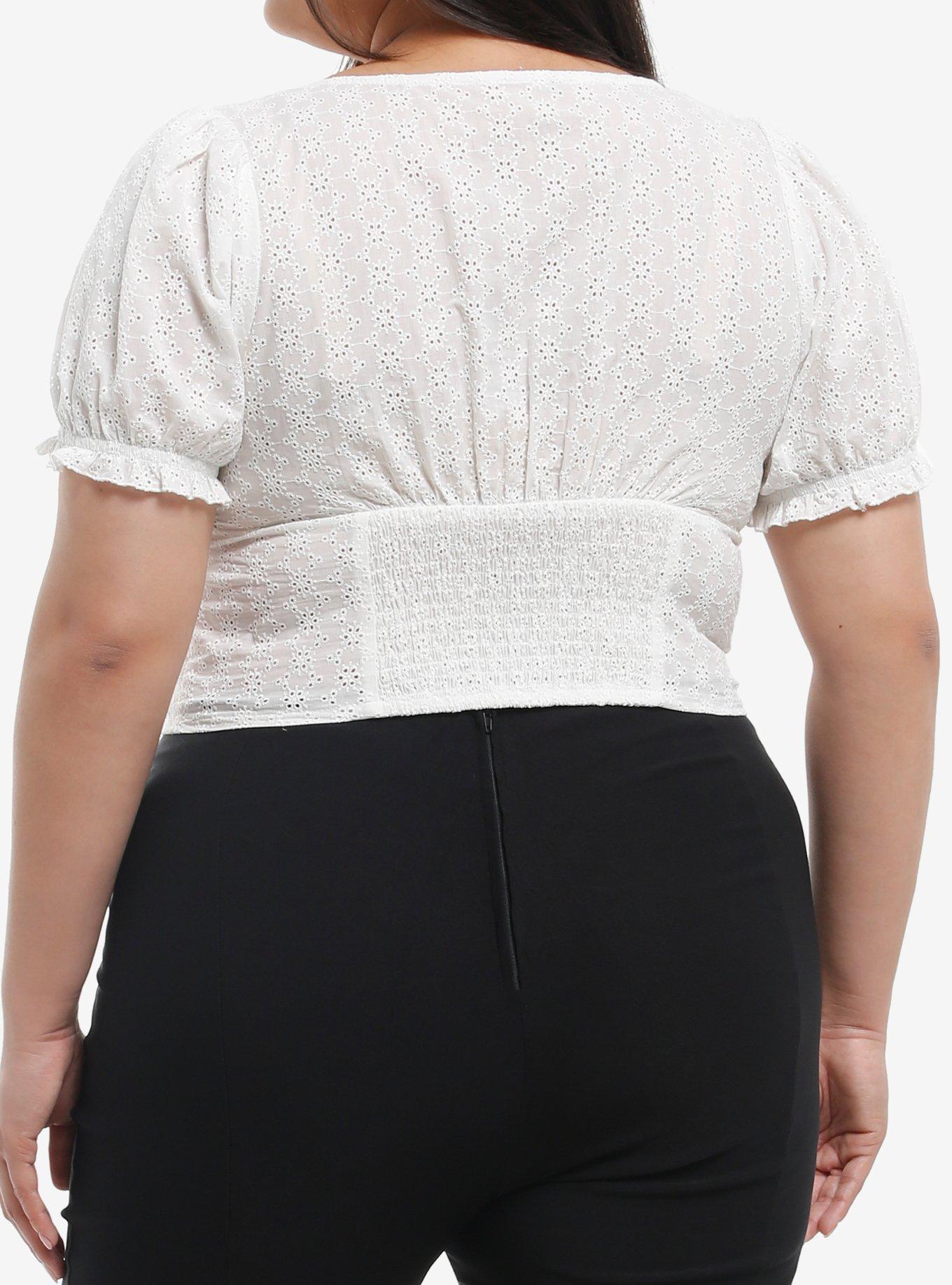 Thorn & Fable Black & White Lace Eyelet Girls Crop Top Plus Size, , hi-res