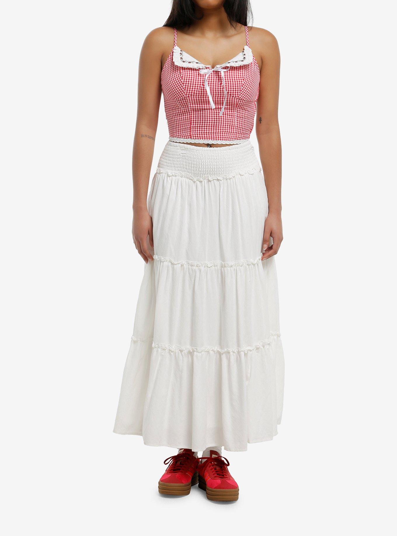 Thorn & Fable Gingham Strawberry Collar Girls Crop Cami, , hi-res