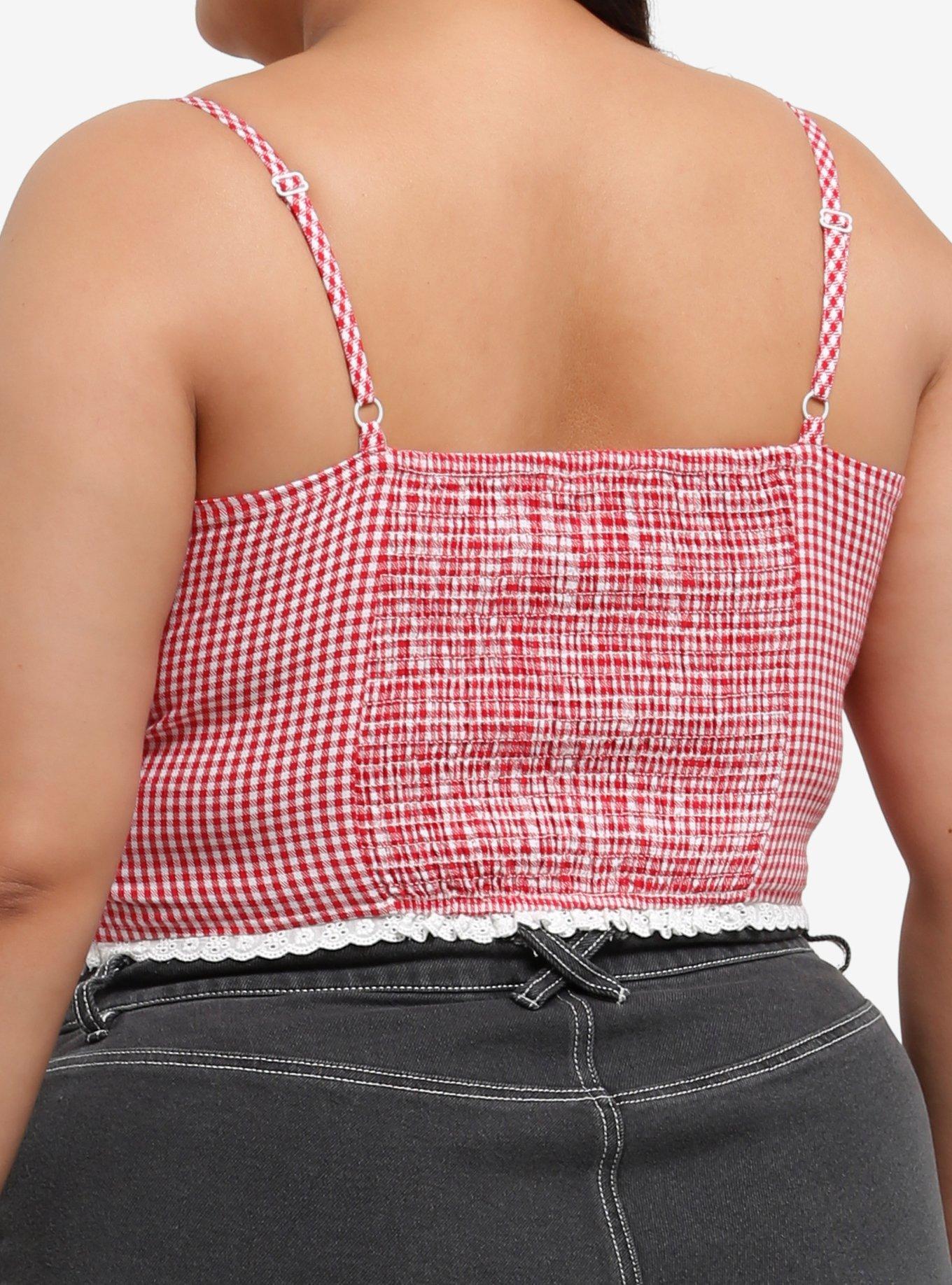 Thorn & Fable Gingham Strawberry Collar Girls Crop Cami Plus Size, , alternate