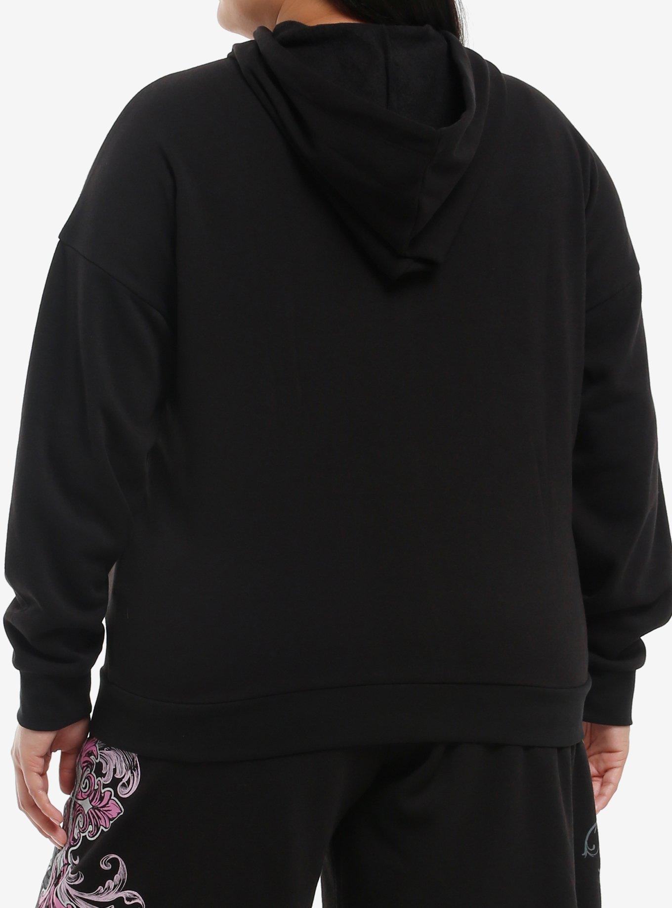 Black & Pink Winged Skull Girls Hoodie Plus Size, , hi-res