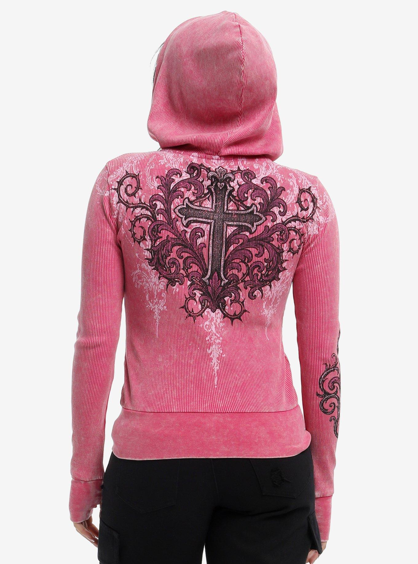 Social Collision Pink Winged Heart Girls Hoodie, , hi-res