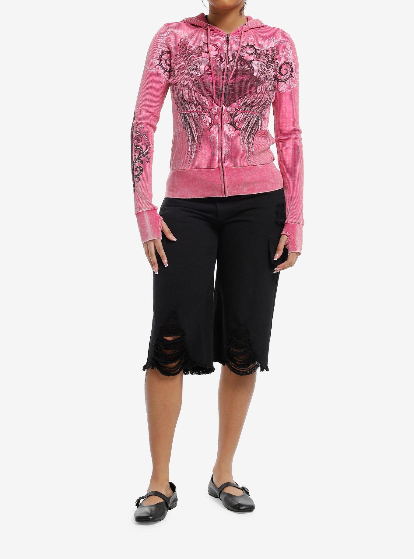 Social Collision Pink Winged Heart Girls Hoodie, BLACK, alternate