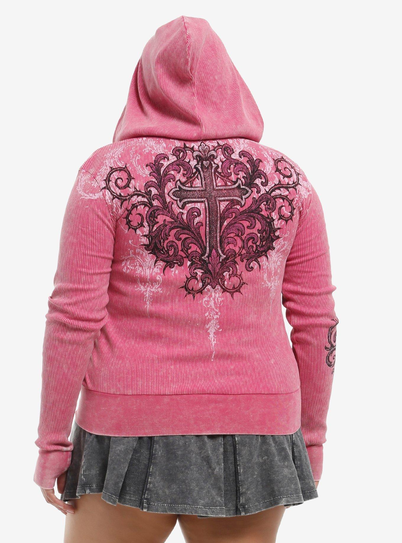 Social Collision Pink Winged Heart Girls Hoodie Plus Size, , hi-res