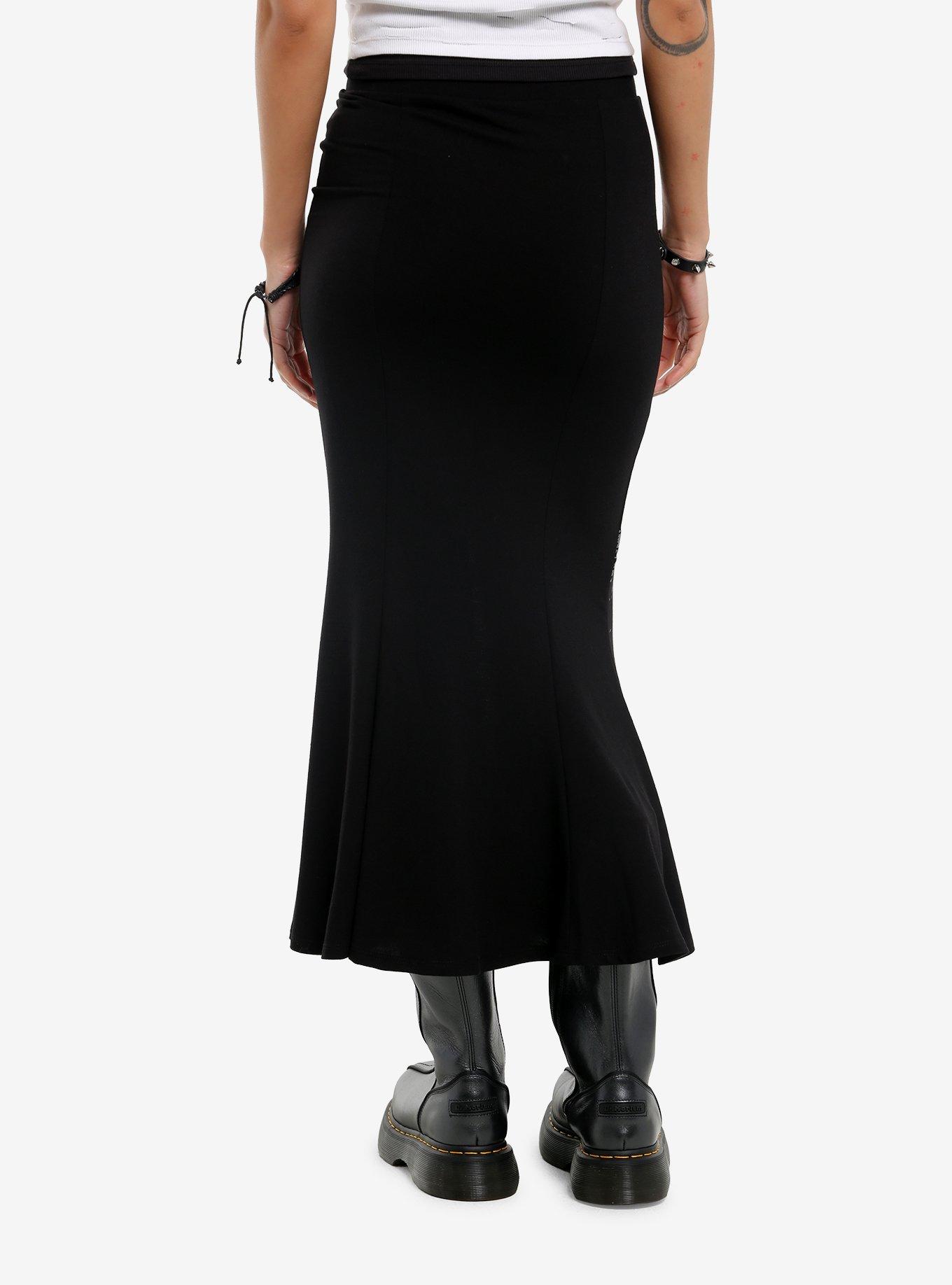 Social Collision Skull & Rose Chain Slit Midi Skirt, , hi-res