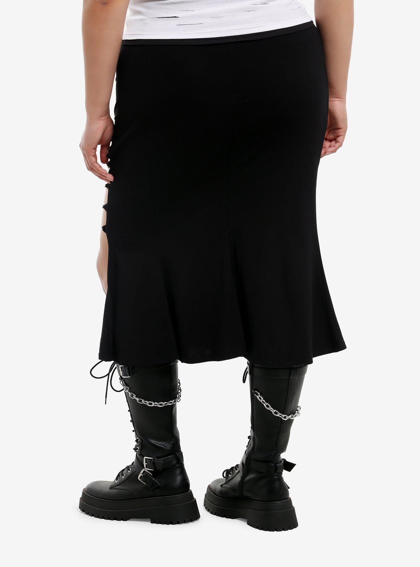 Social Collision Skull & Rose Chain Slit Midi Skirt Plus Size, , hi-res