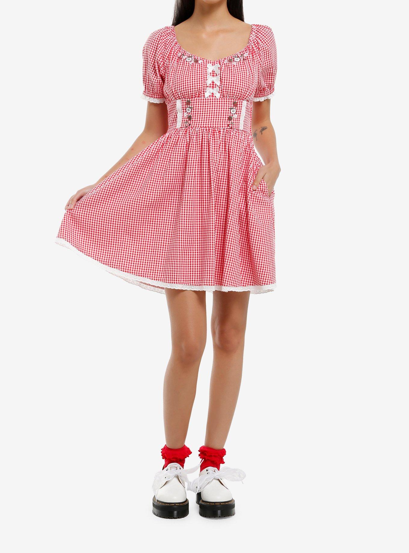 Thorn & Fable Red Gingham Apple Dress, , hi-res