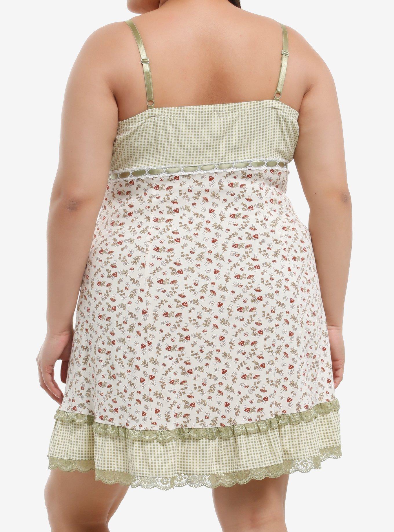 Thorn & Fable Mushroom Gingham Slip Dress Plus Size, , hi-res