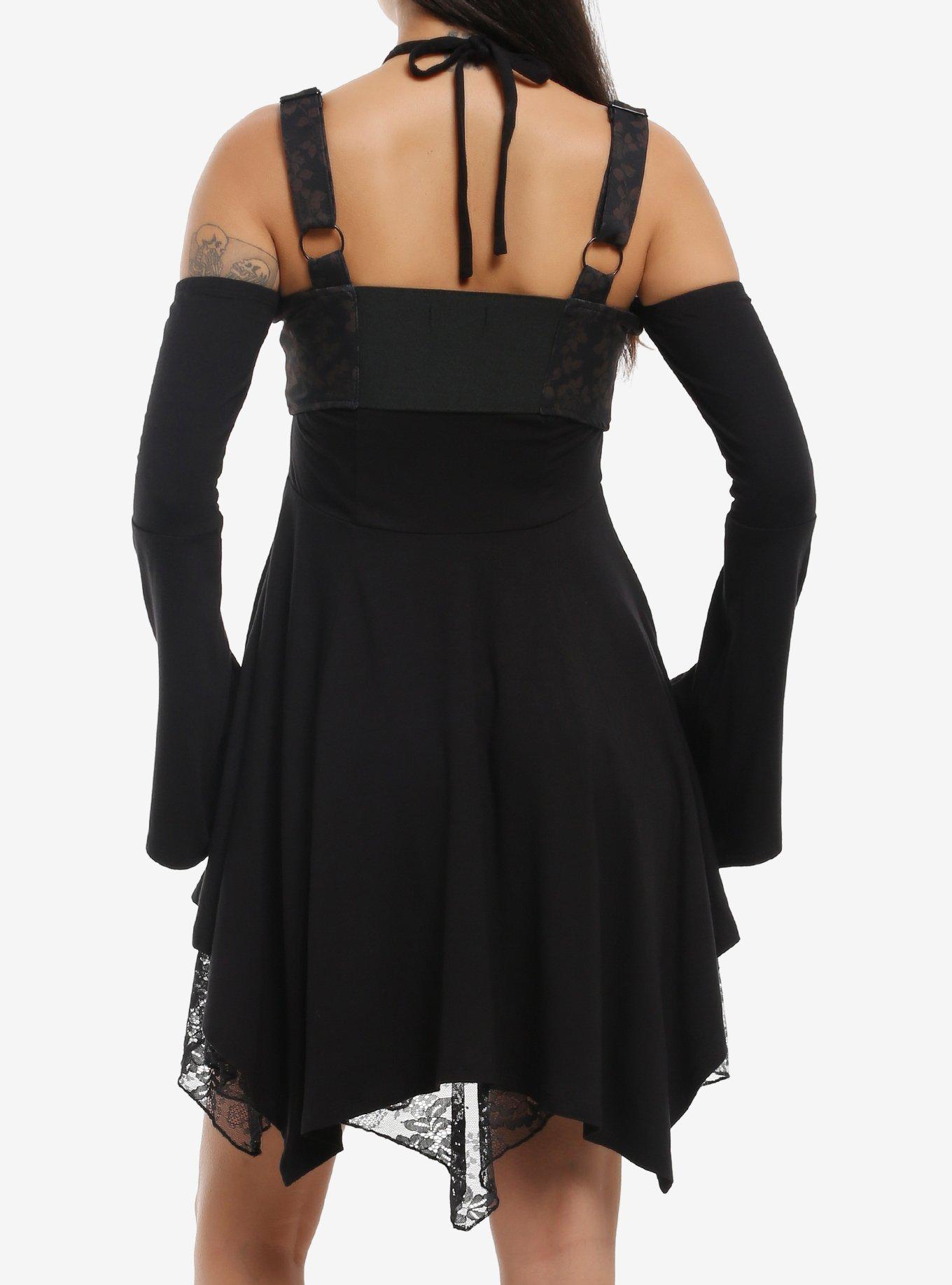 Cosmic Aura Brown Rose Corset Cold-Shoulder Dress, MULTI, alternate